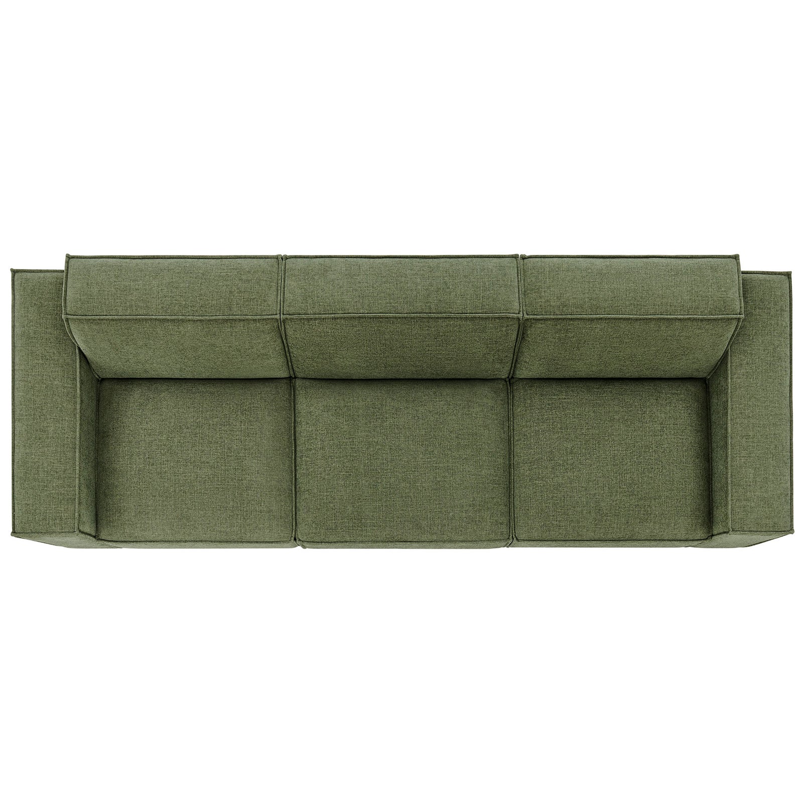 Generous three-seat modular sofa layout highlighting broad cushions and crisp tailored edges || EEI-7407-FOL || top_studio
