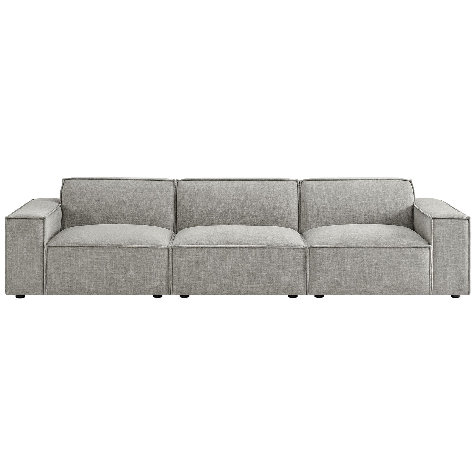 Restore 3 piece pewter modular sofa with wide track arms and plush performance fabric cushions. || EEI-7407-PEW || front_studio