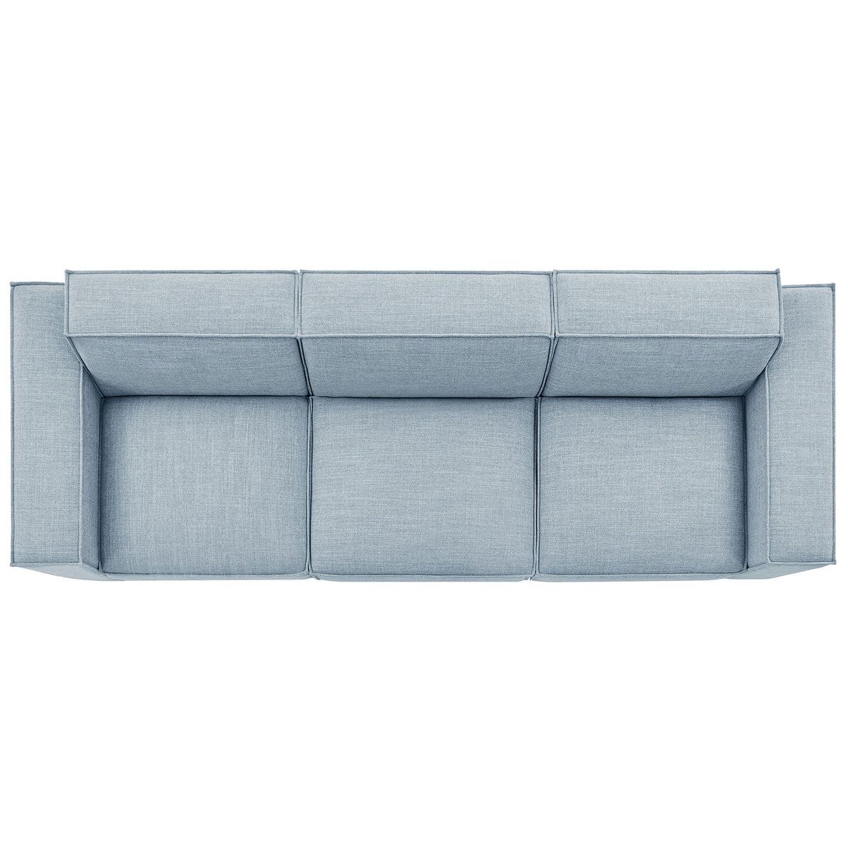 Sky blue three-piece sofa with generous seating, modern boxy arms, and neatly tailored cushions || EEI-7407-SKY || top_studio