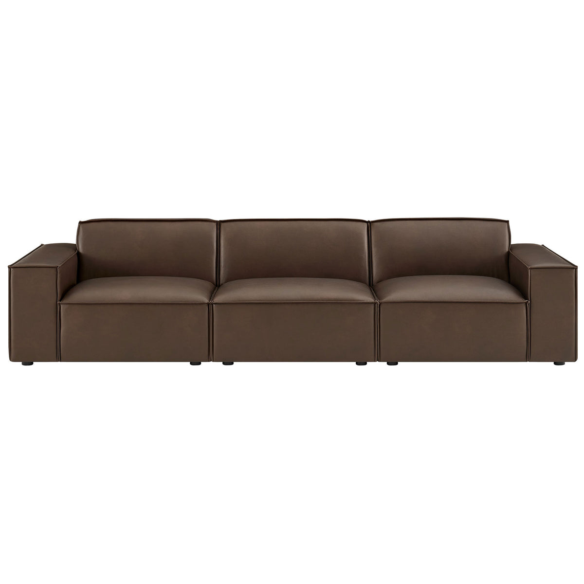 Modern espresso vegan leather 3-piece modular sofa with clean lines and low-profile back cushions || EEI-7408-ESP || front_studio