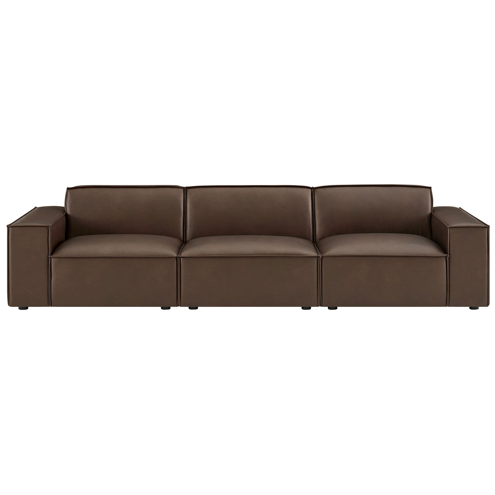 Modern espresso vegan leather 3-piece modular sofa with clean lines and low-profile back cushions || EEI-7408-ESP || front_studio