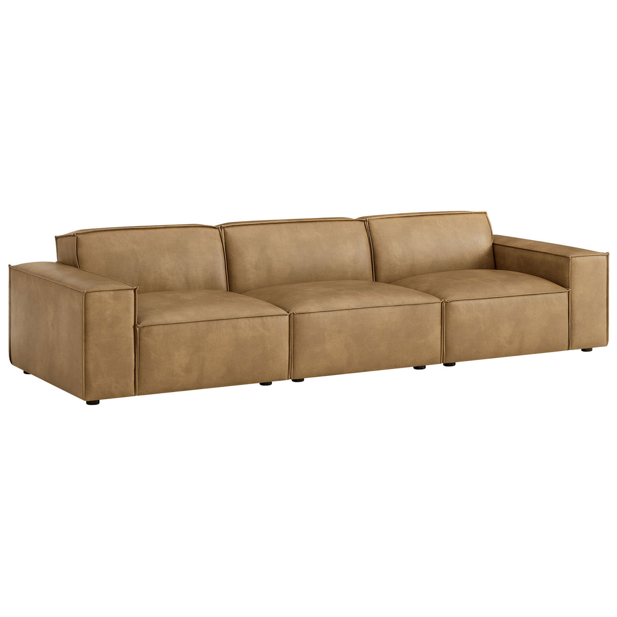 Toast vegan leather modular sofa showcasing clean lines, French piping, and low-profile comfort. || EEI-7408-TST || front_angle_studio