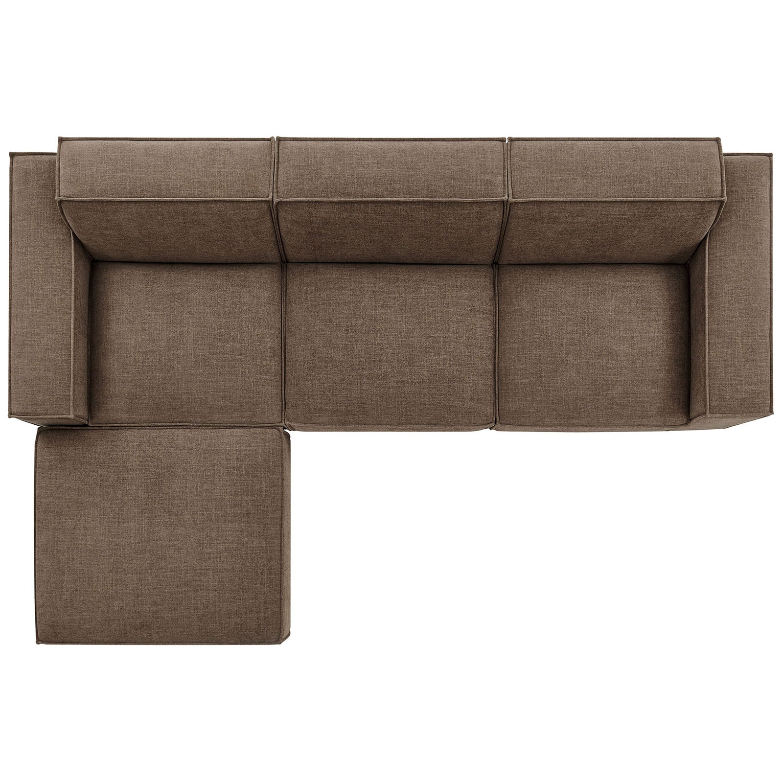 Mocha modular sectional reconfigured with ottoman on the opposite side for versatile room arrangements. || EEI-7409-MOC || top_studio
