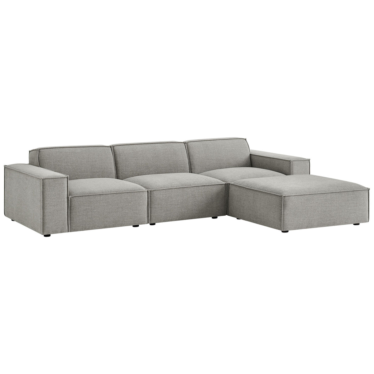 Contemporary L-shaped modular sofa set with clean lines and tailored pewter upholstery || EEI-7409-PEW || front_angle_studio