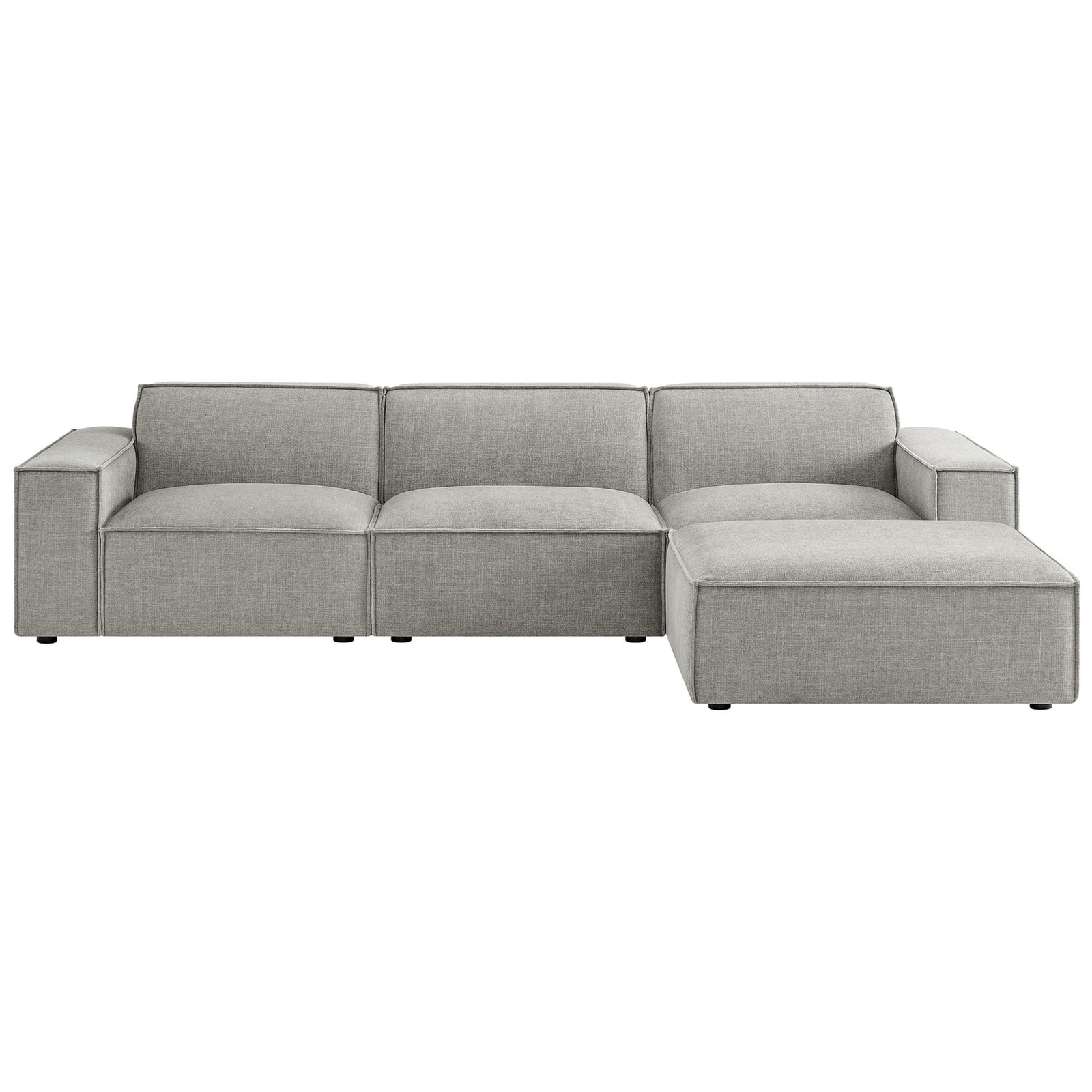 Pewter modular sectional sofa with wide arms and chaise ottoman || EEI-7409-PEW || front_studio