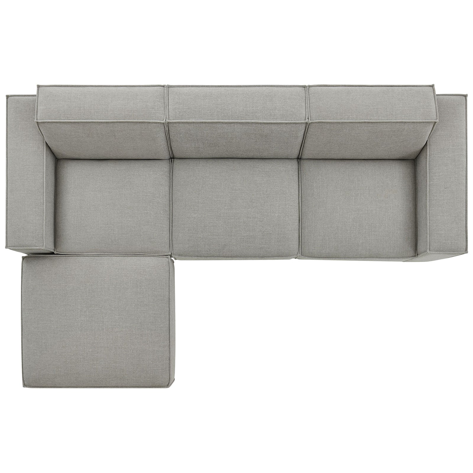 Modular sectional arranged with left chaise and ottoman for flexible seating configurations || EEI-7409-PEW || top_studio