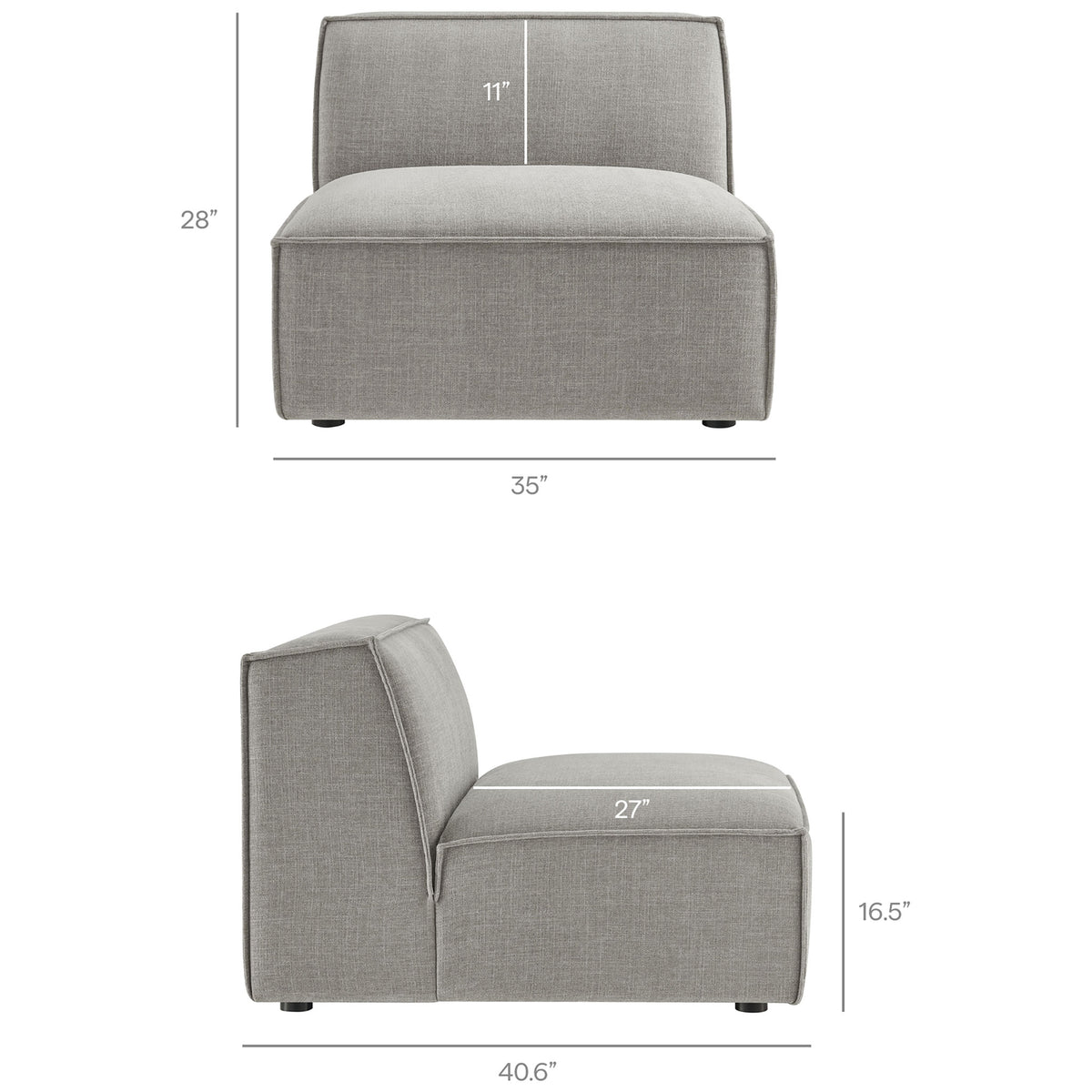 Dimension diagram for armless chair module in the Restore modular sofa collection || EEI-7409-PEW || dimension_studio