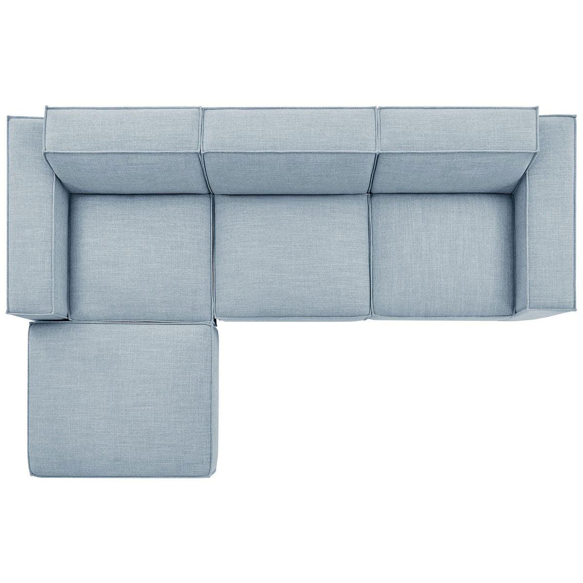 Versatile modular sofa in sky blue with movable ottoman that switches easily between chaise and coffee-table styling || EEI-7409-SKY || top_studio