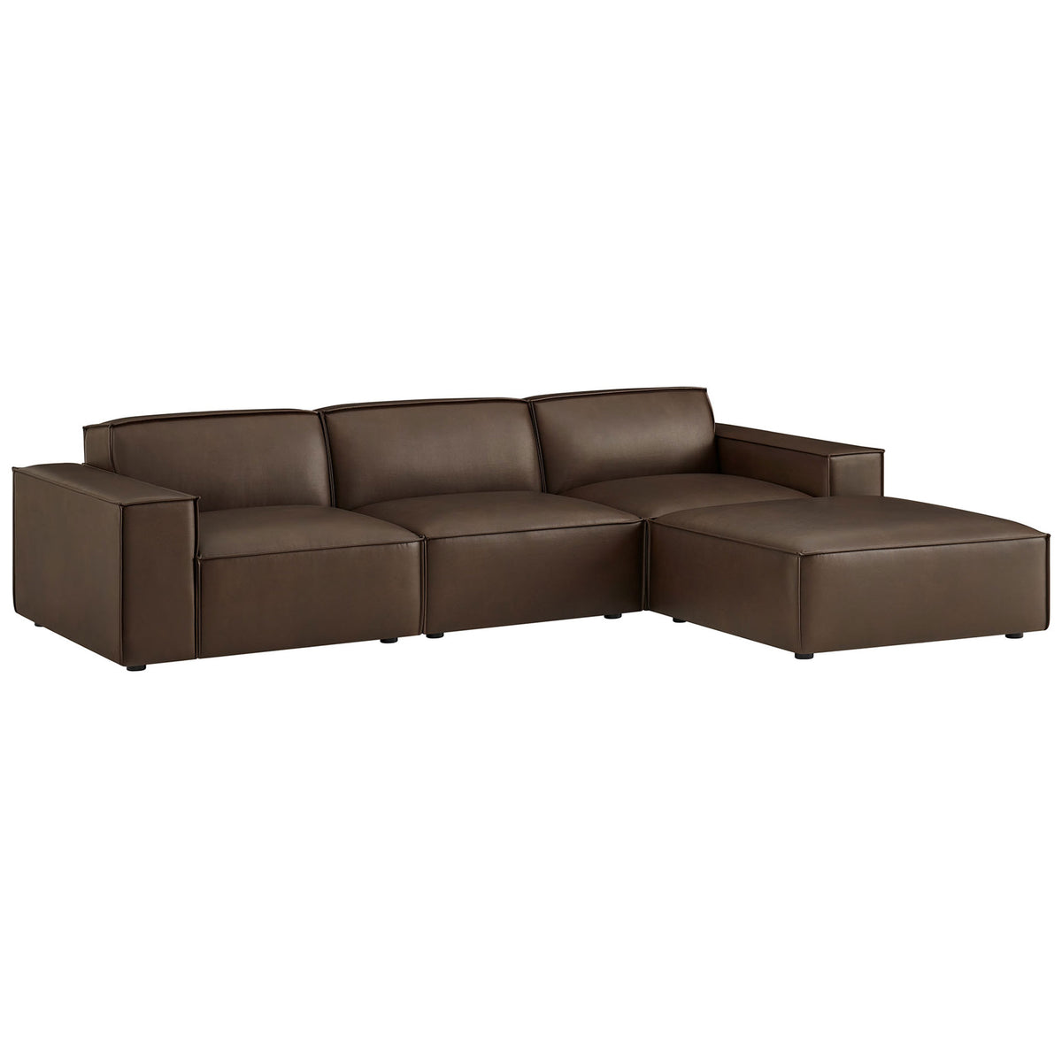 Low profile espresso modular sectional with wide track arms and a generous chaise-style ottoman || EEI-7410-ESP || front_angle_studio