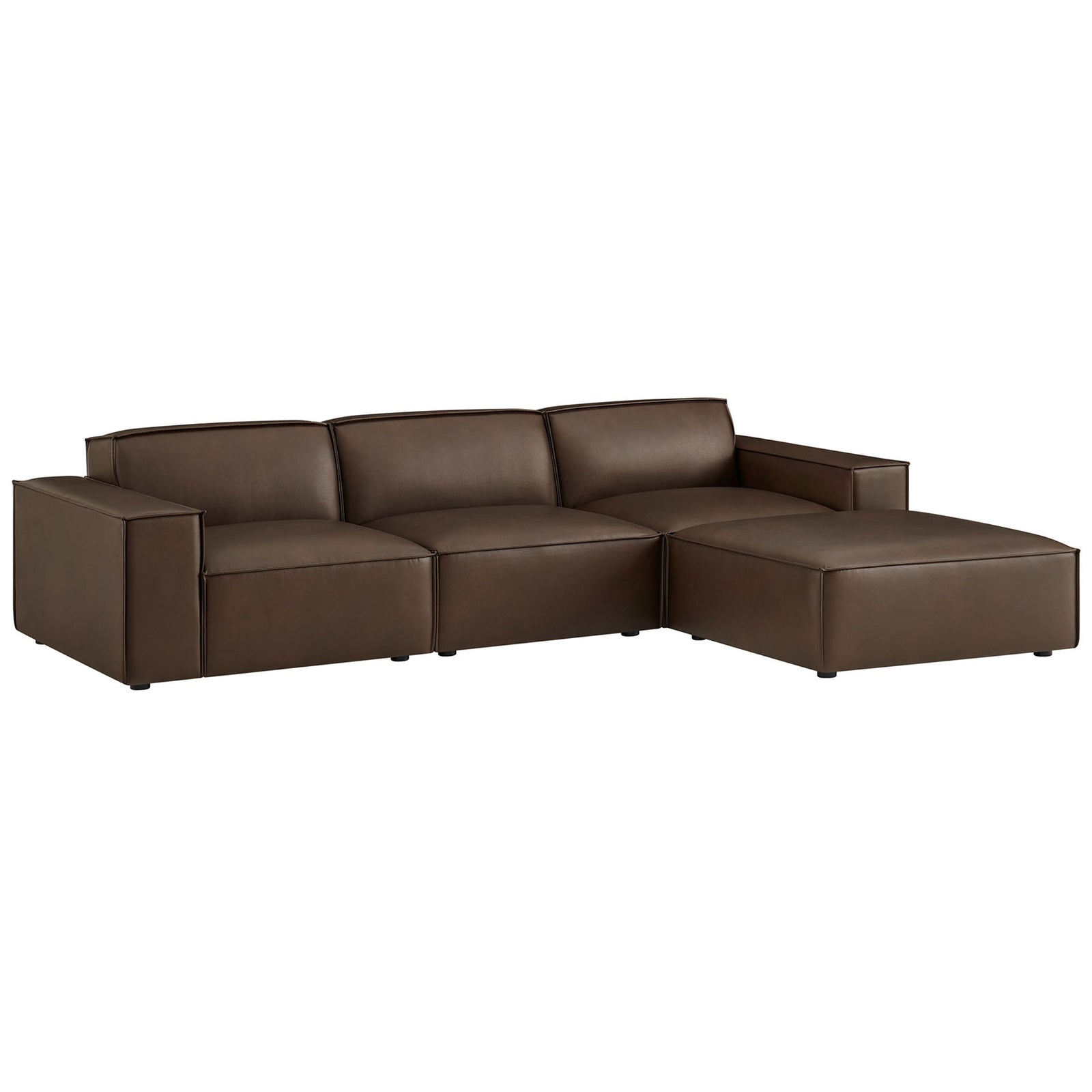 Low profile espresso modular sectional with wide track arms and a generous chaise-style ottoman || EEI-7410-ESP || front_angle_studio