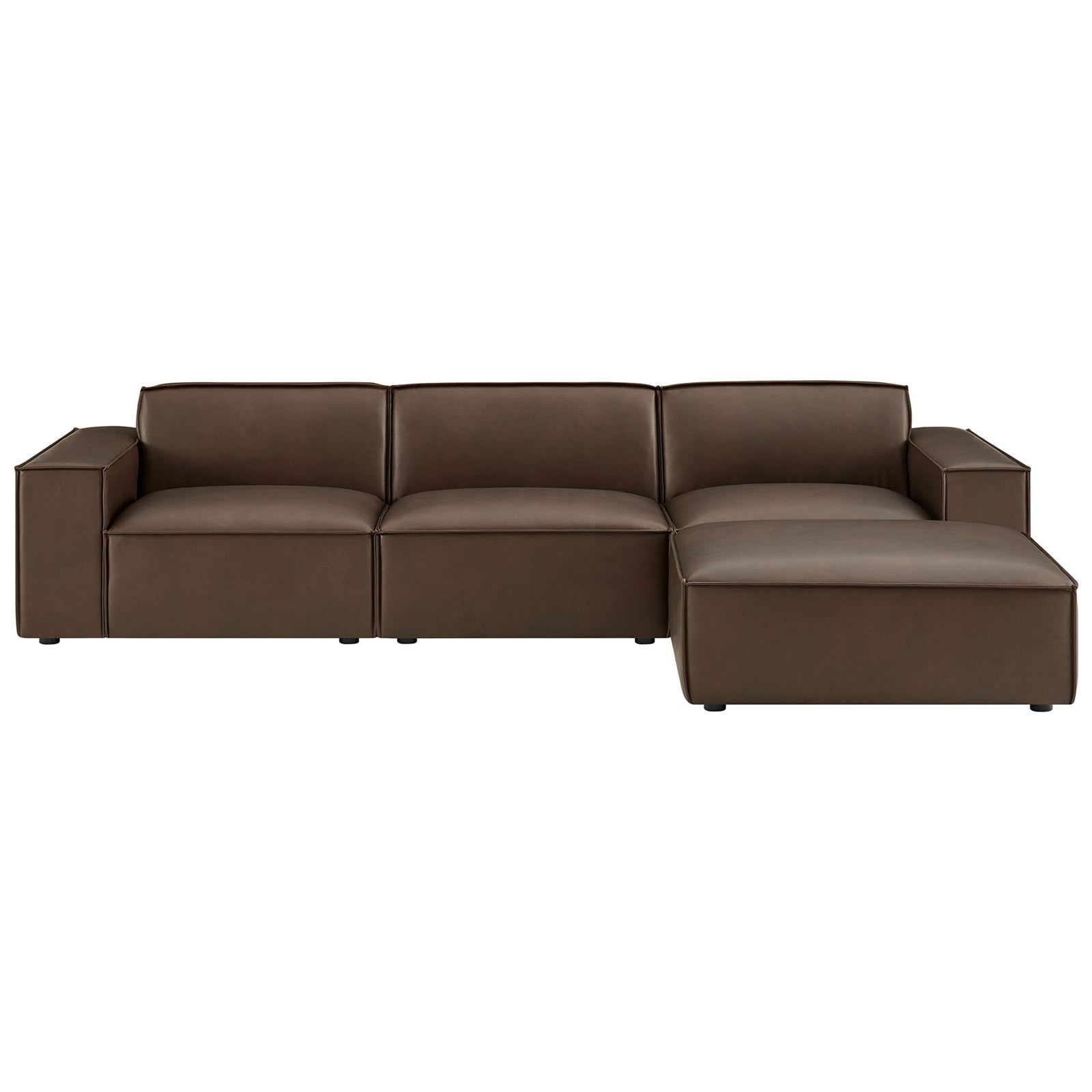 Espresso vegan leather modular sofa with chaise ottoman offers streamlined contemporary seating || EEI-7410-ESP || front_studio