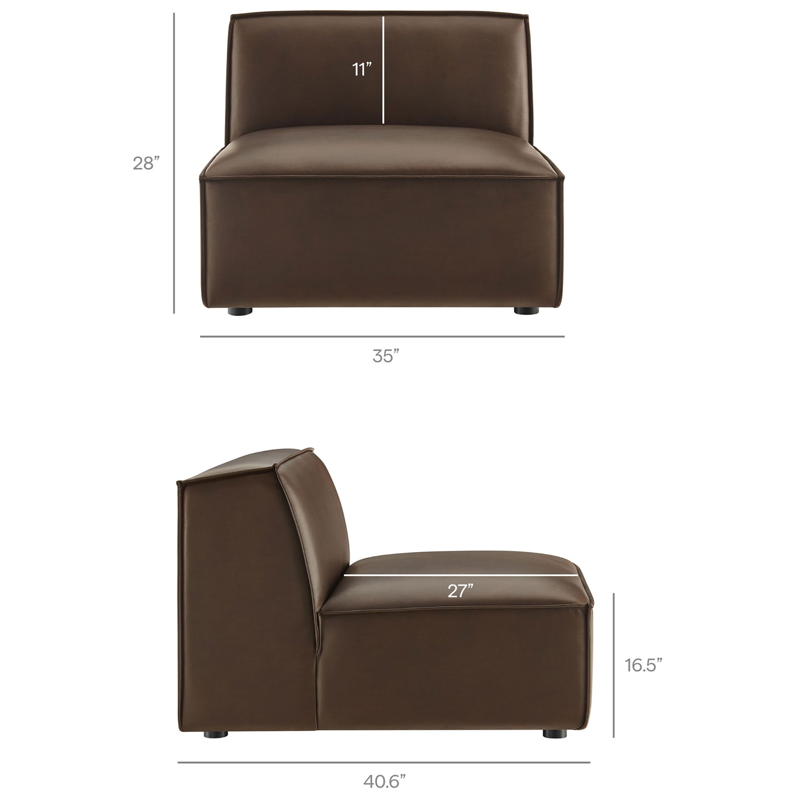 Dimensions of armless chair module outline compact proportions and supportive cushioned seat profile || EEI-7410-ESP || dimension_studio