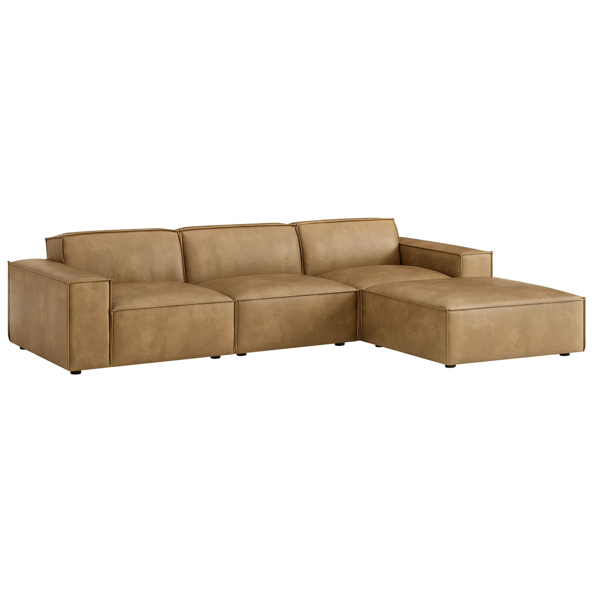 Toast vegan leather modular sofa set with right-facing chaise and low-profile block cushions || EEI-7410-TST || front_angle_studio