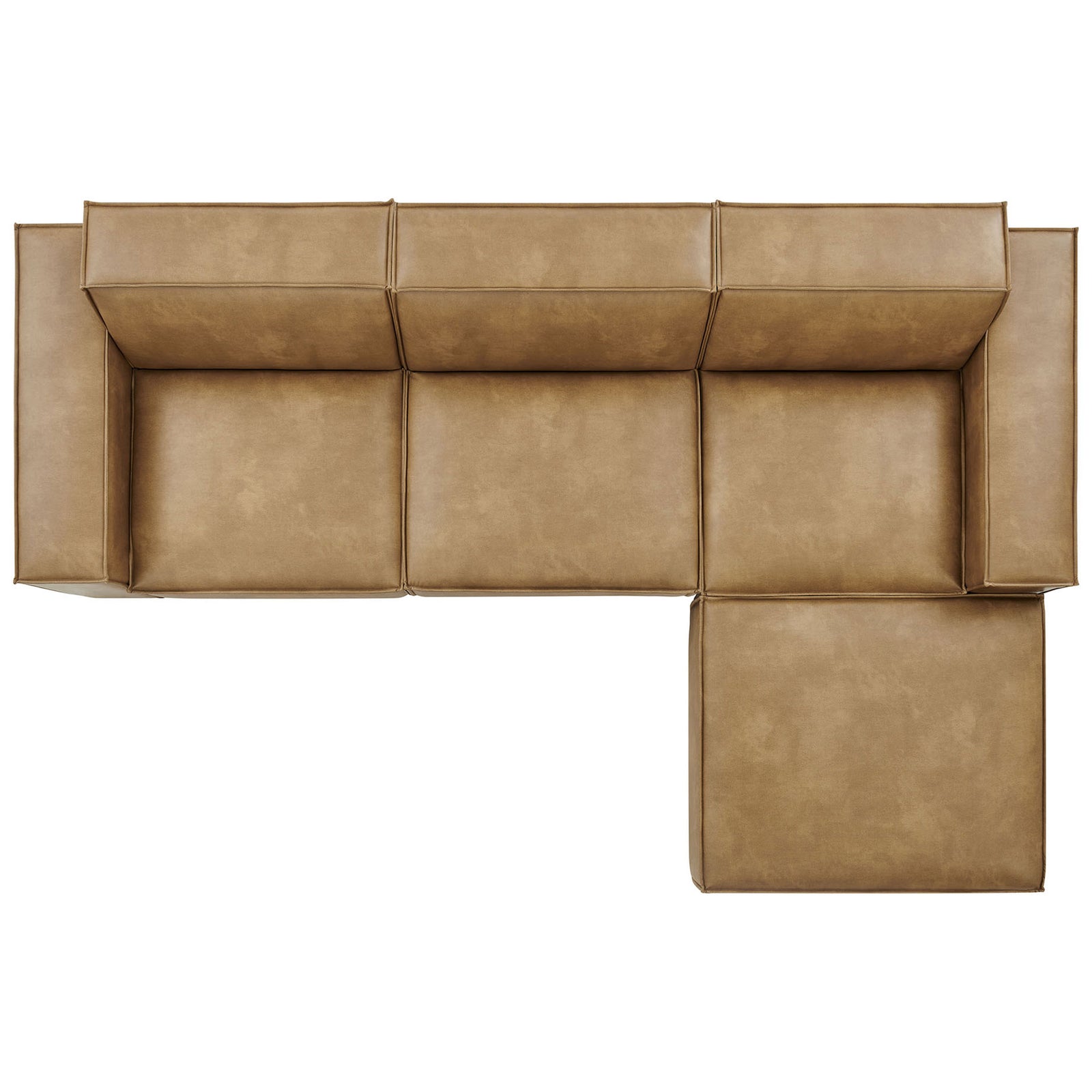 L-shaped vegan leather modular sectional with ottoman creating a spacious right-hand lounge || EEI-7410-TST || top_studio