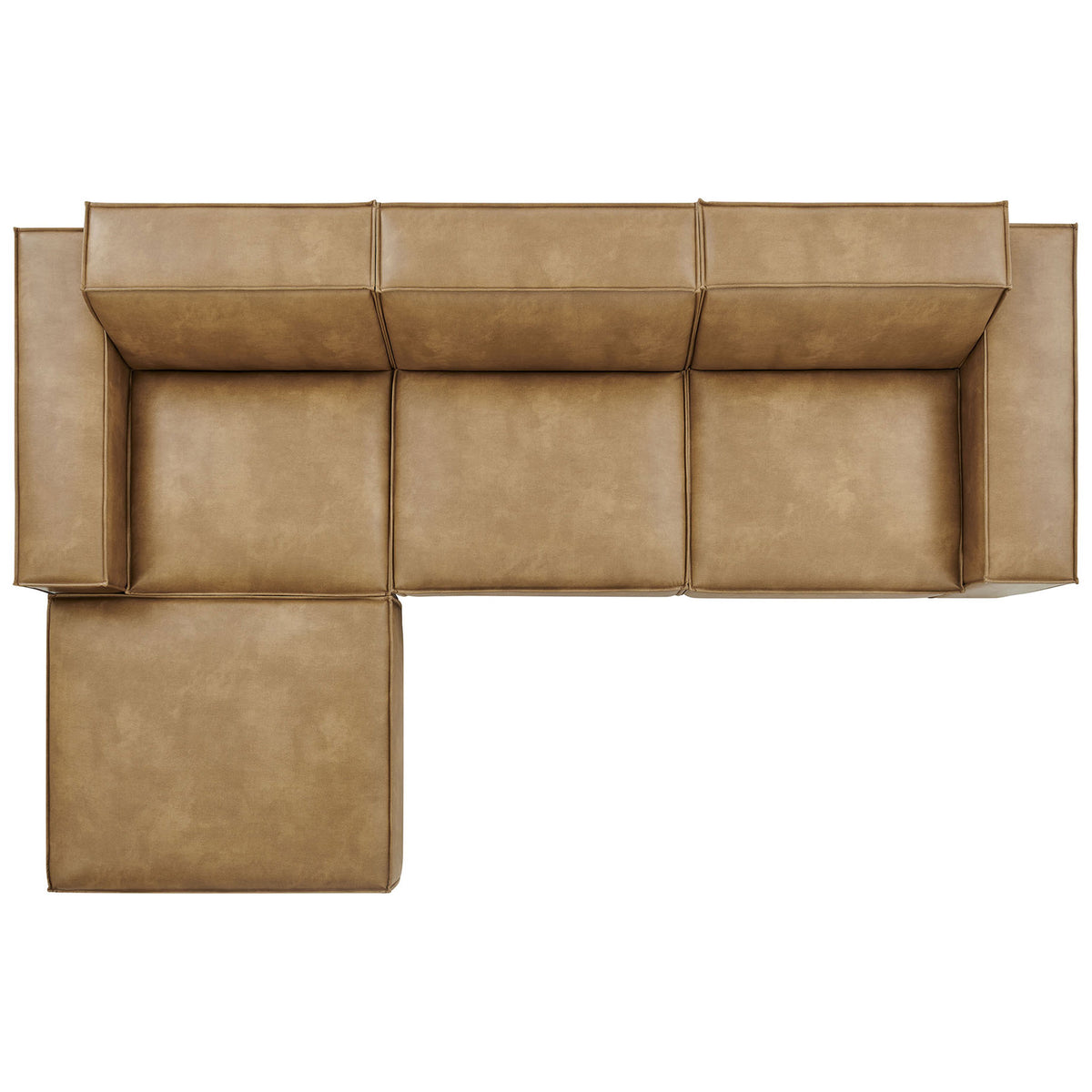 L-shaped vegan leather modular sectional with ottoman reconfigured to create a left-hand lounge || EEI-7410-TST || top_studio