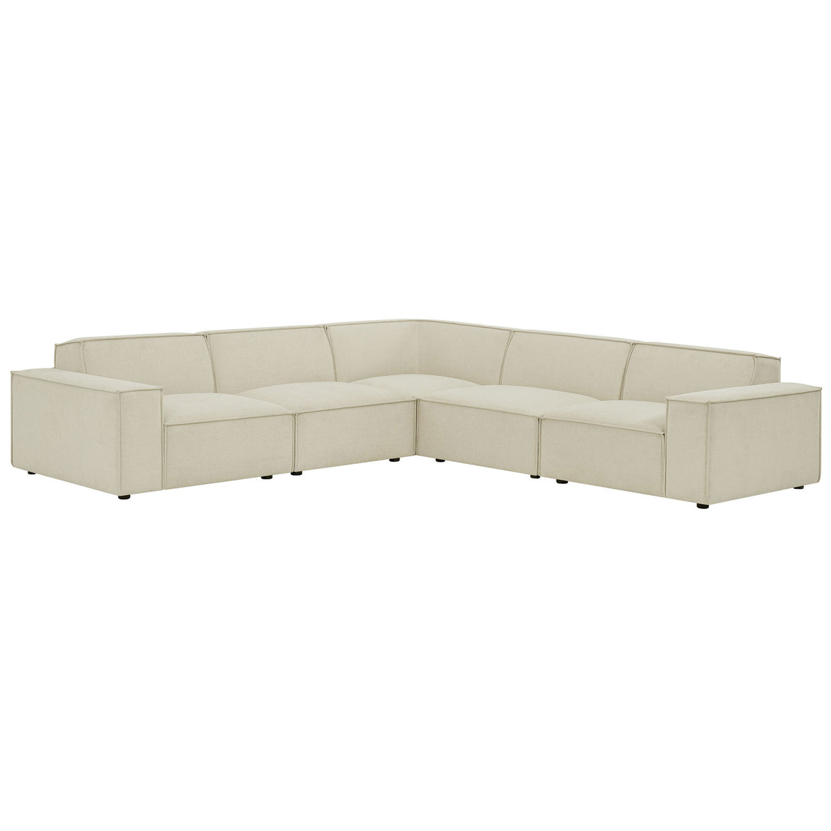 Ecru performance fabric modular L-shaped sectional with clean lines and deep, inviting seats || EEI-7411-ECR || front_angle_studio