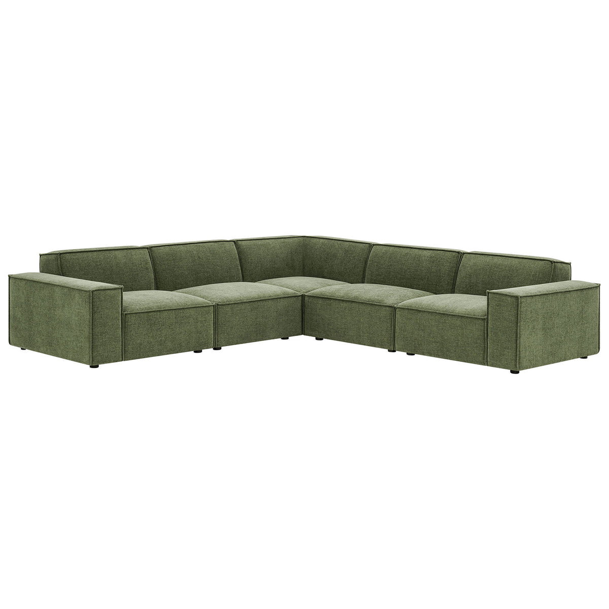 Foliage green modular L-shaped sectional with wide track arms and plush performance fabric cushions. || EEI-7411-FOL || front_angle_studio