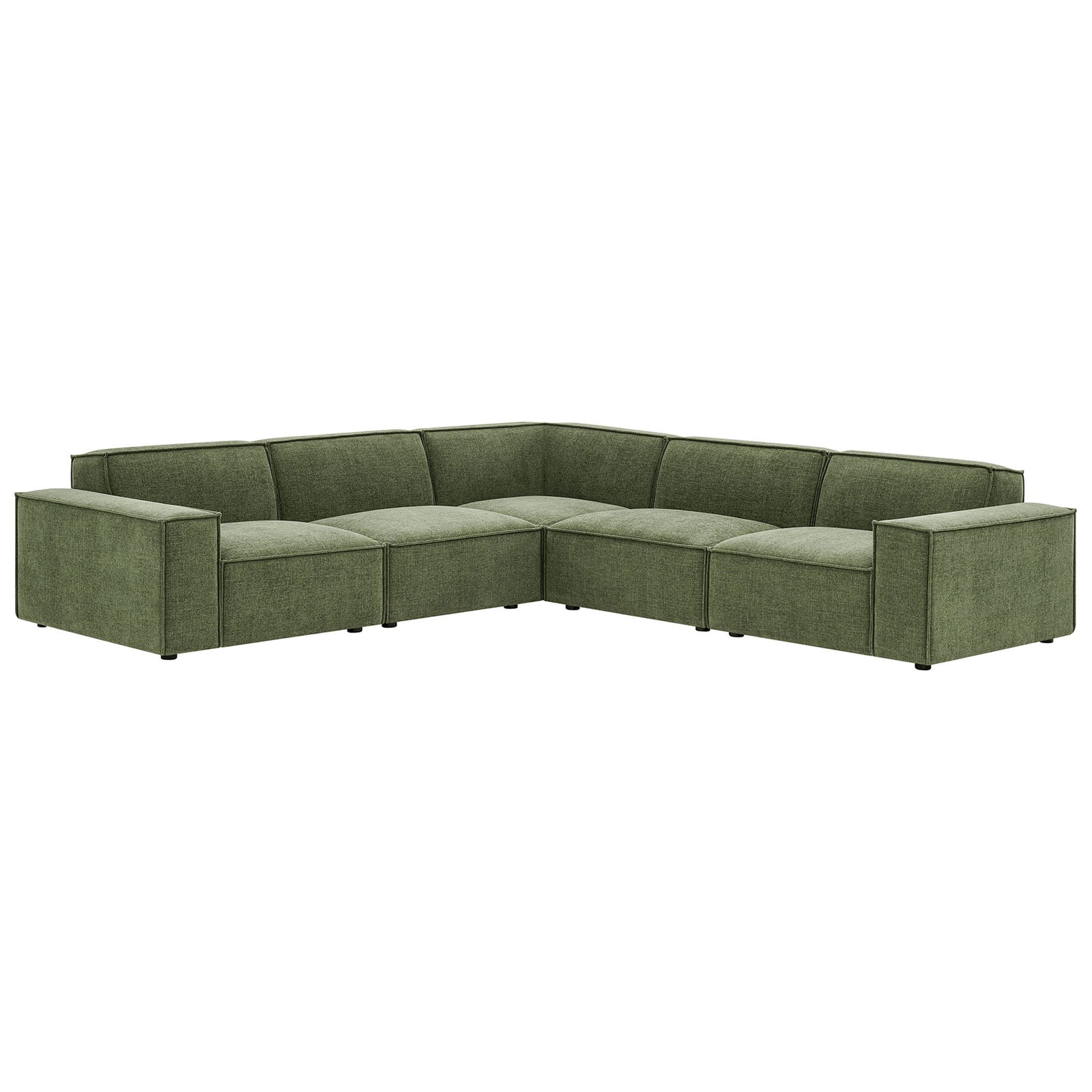 Foliage green modular L-shaped sectional with wide track arms and plush performance fabric cushions. || EEI-7411-FOL || front_angle_studio