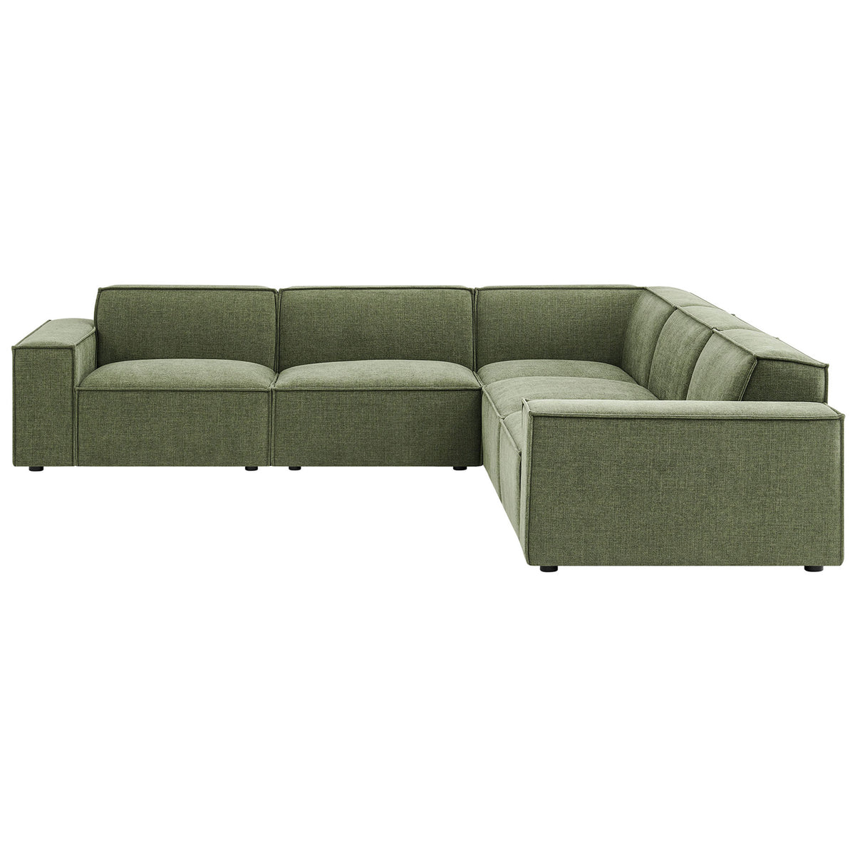 Modern foliage green L-shaped sectional showcasing clean lines, deep seating, and tailored French piping. || EEI-7411-FOL || front_studio