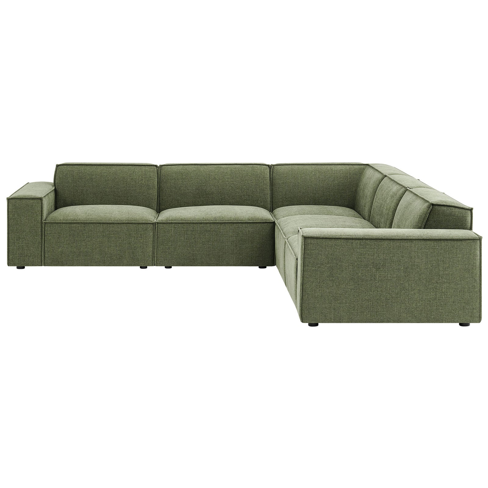 Modern foliage green L-shaped sectional showcasing clean lines, deep seating, and tailored French piping. || EEI-7411-FOL || front_studio