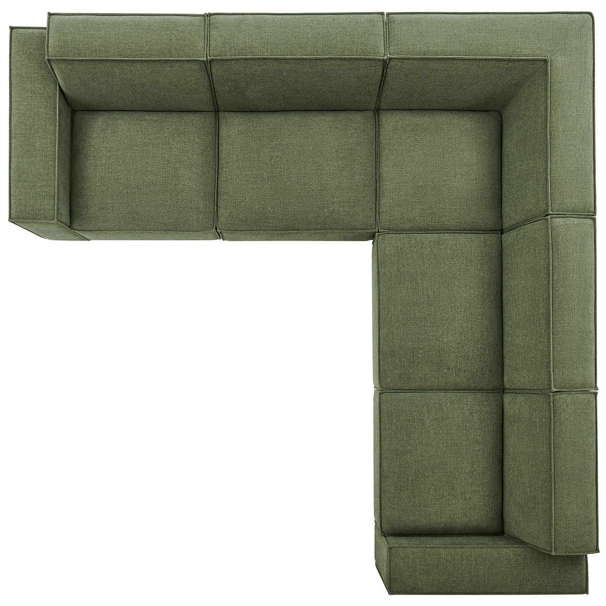 Modular foliage green L-shaped sofa configuration illustrating generous seating and low-profile contemporary design. || EEI-7411-FOL || top_studio