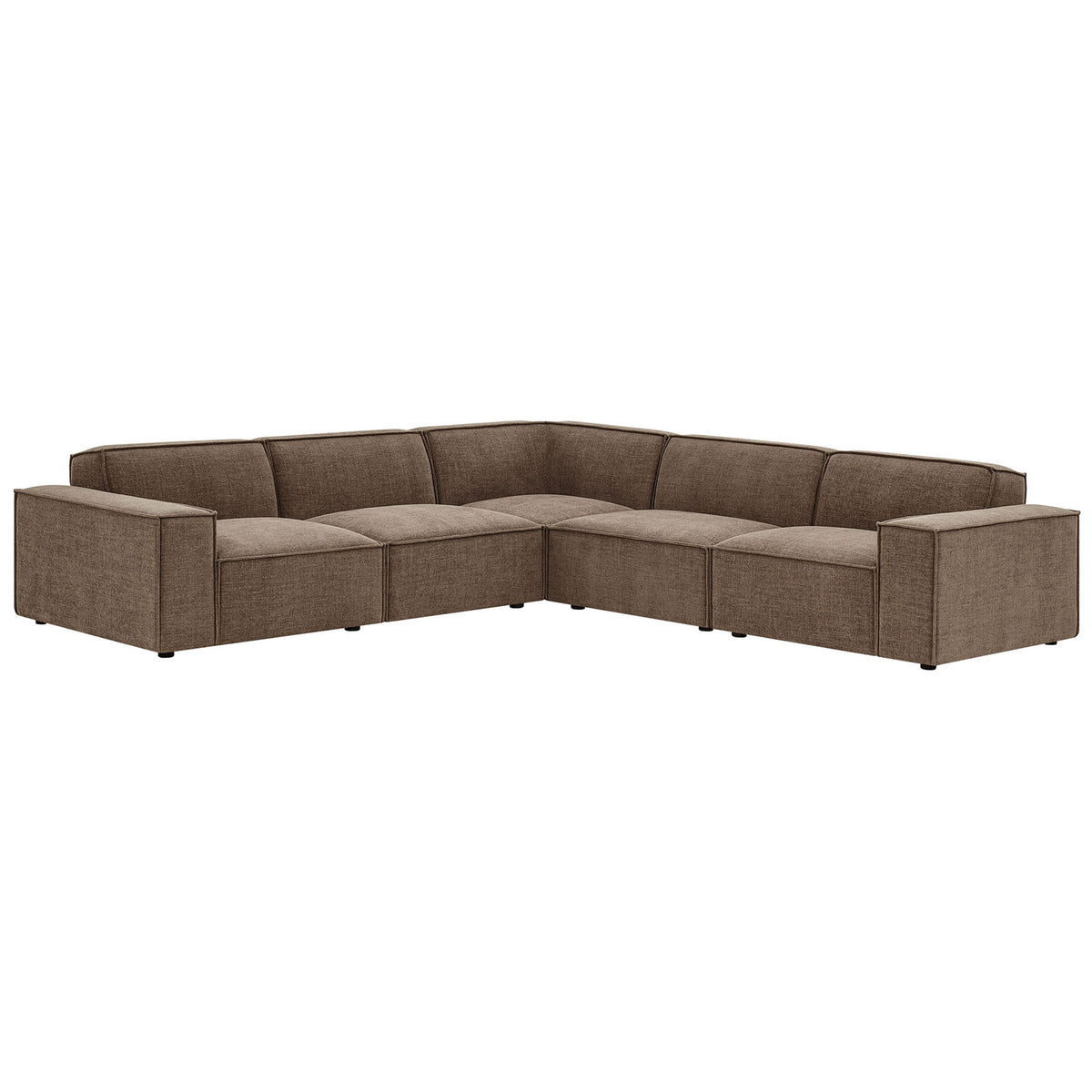 Mocha performance fabric modular L-shaped sofa with broad track arms and deep cushioned seats || EEI-7411-MOC || front_angle_studio