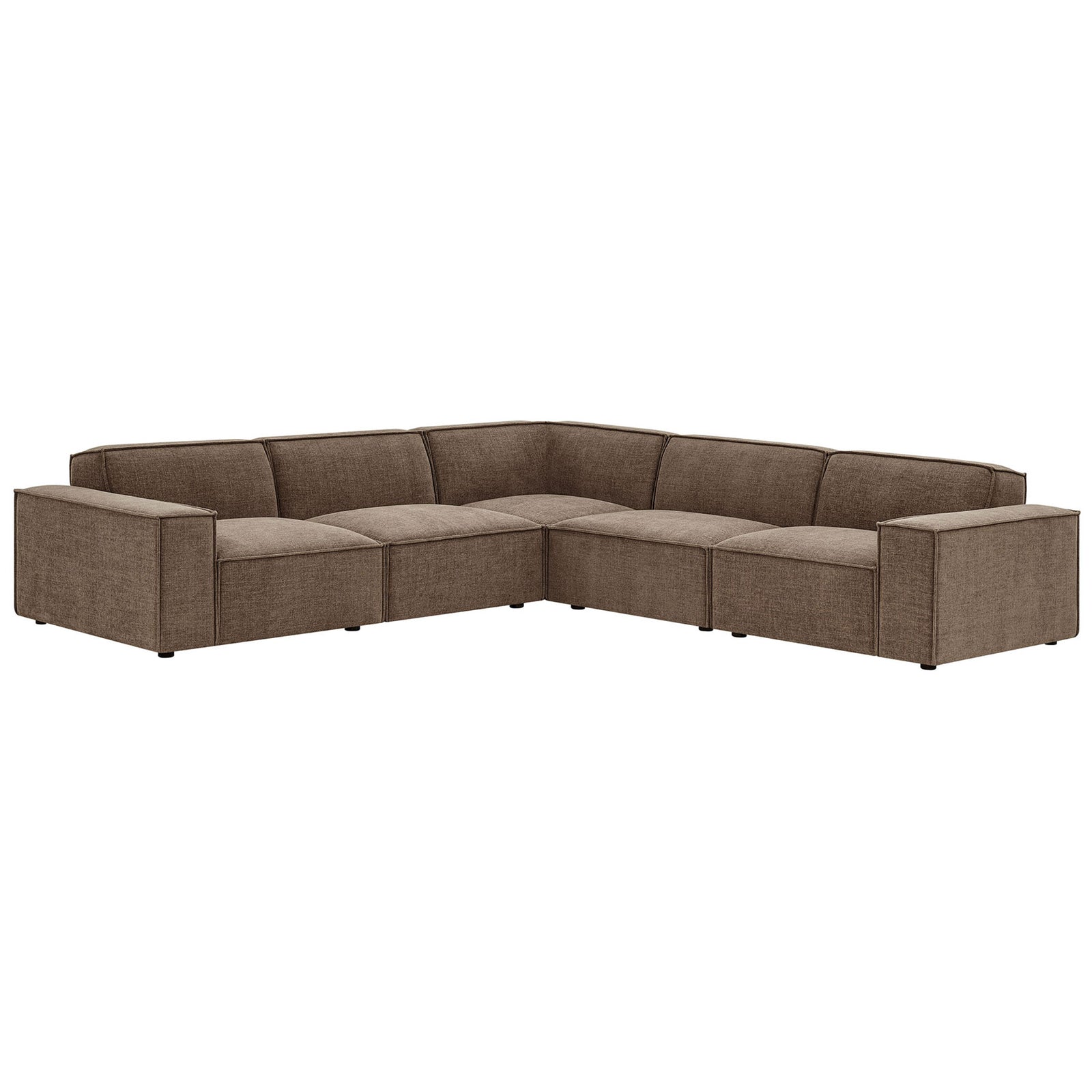 Mocha performance fabric modular L-shaped sofa with broad track arms and deep cushioned seats || EEI-7411-MOC || front_angle_studio