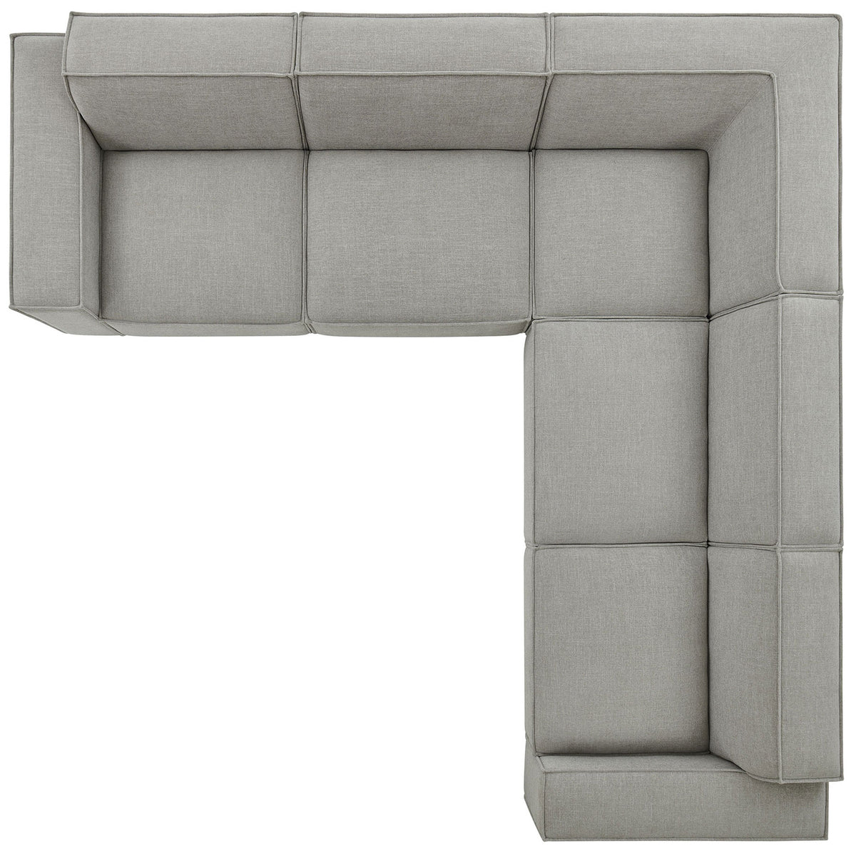 Top view of the Restore modular sectional arranged in an L shape to maximize seating space || EEI-7411-PEW || top_studio