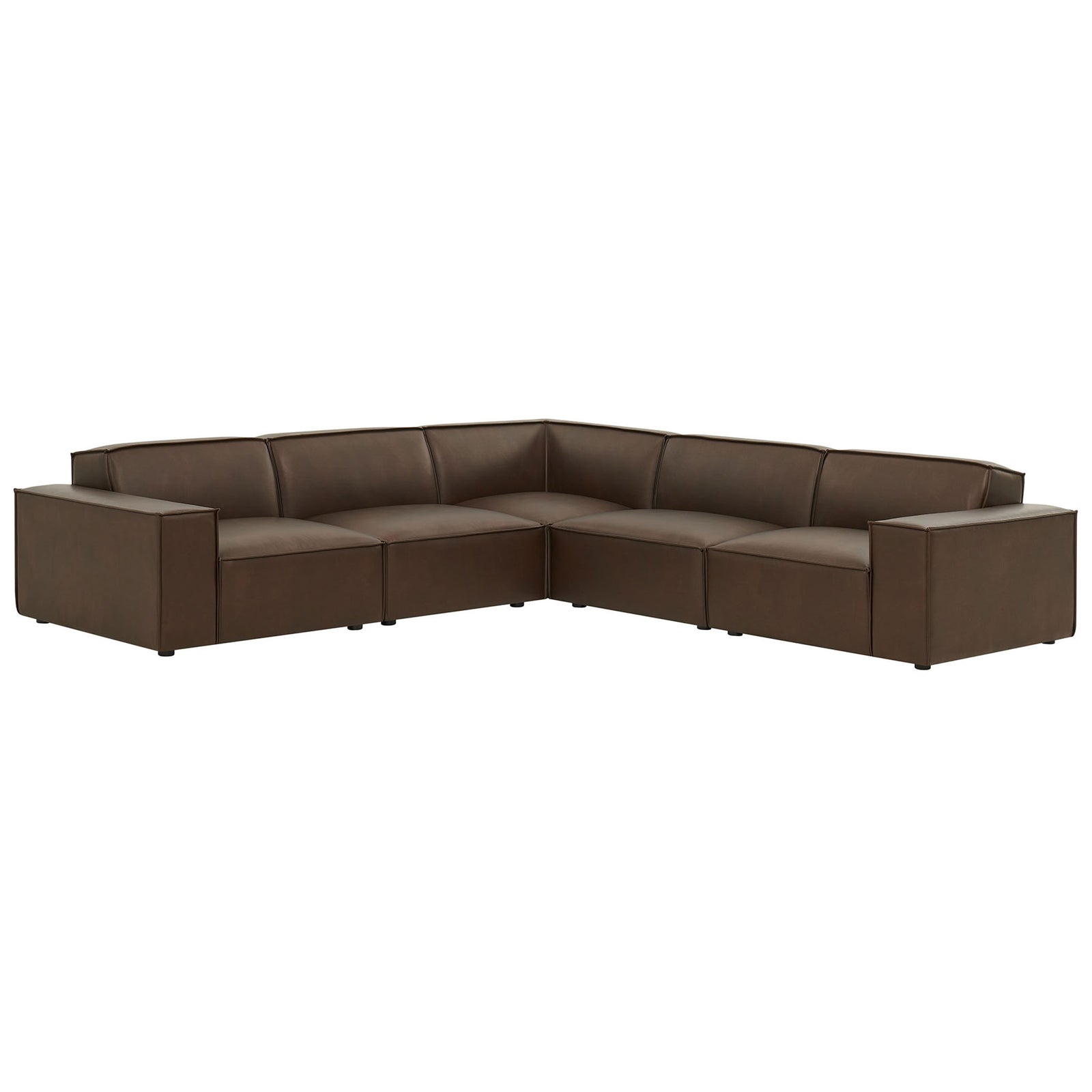 Espresso vegan leather modular L-shaped sofa with low profile and wide track arms for modern comfort || EEI-7412-ESP || front_angle_studio