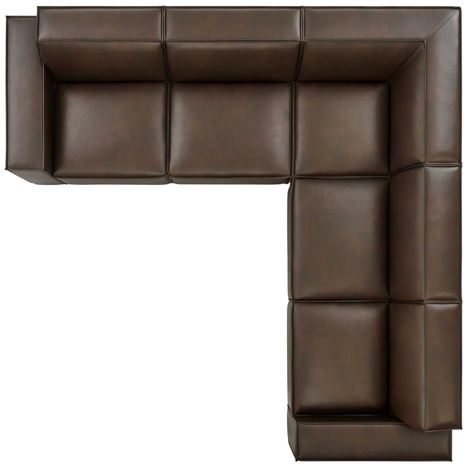 Spacious modular L-shaped sofa layout with thick espresso cushions creating a smooth, tailored seating surface || EEI-7412-ESP || top_studio