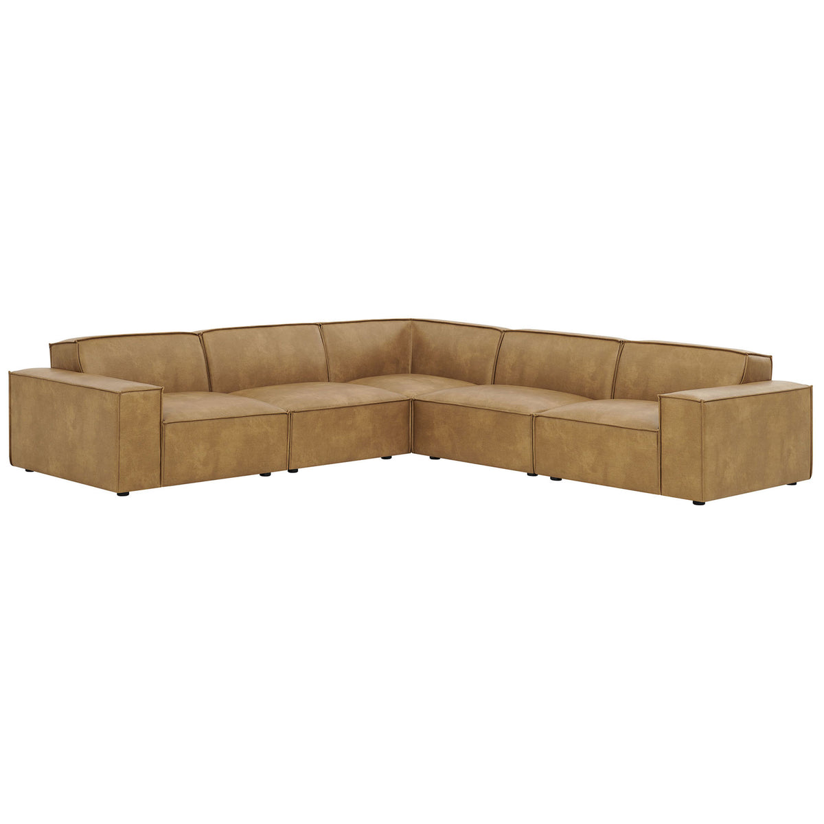 Five piece toast vegan leather l shaped sectional with wide track arms and modern silhouette || EEI-7412-TST || front_angle_studio