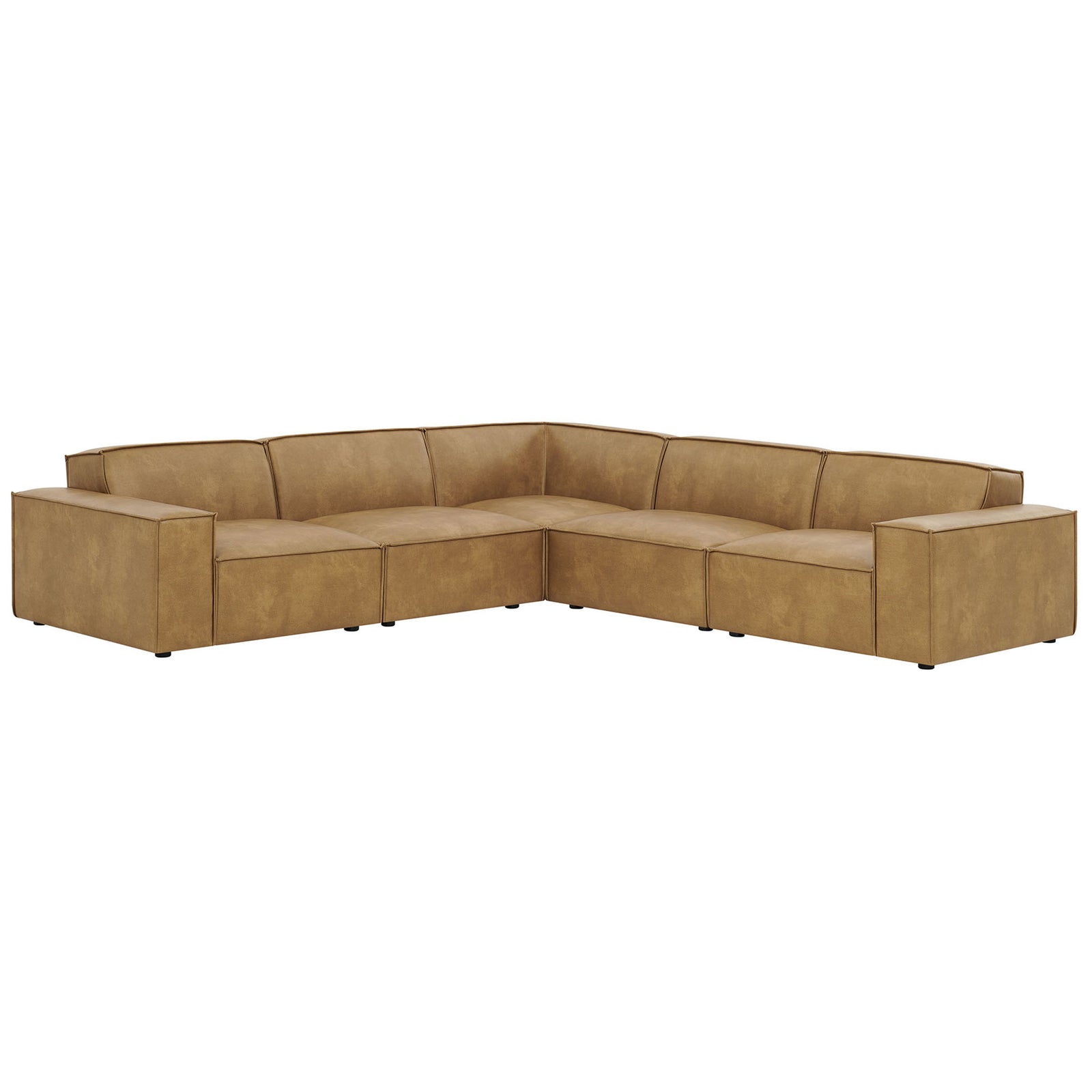Five piece toast vegan leather l shaped sectional with wide track arms and modern silhouette || EEI-7412-TST || front_angle_studio