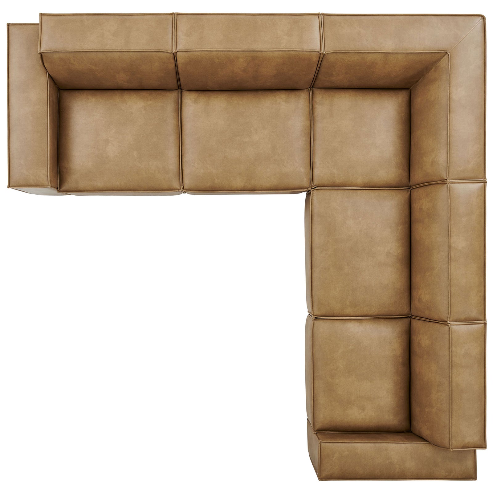 Toast vegan leather modular sectional arranged in an open corner layout with spacious seats || EEI-7412-TST || top_studio