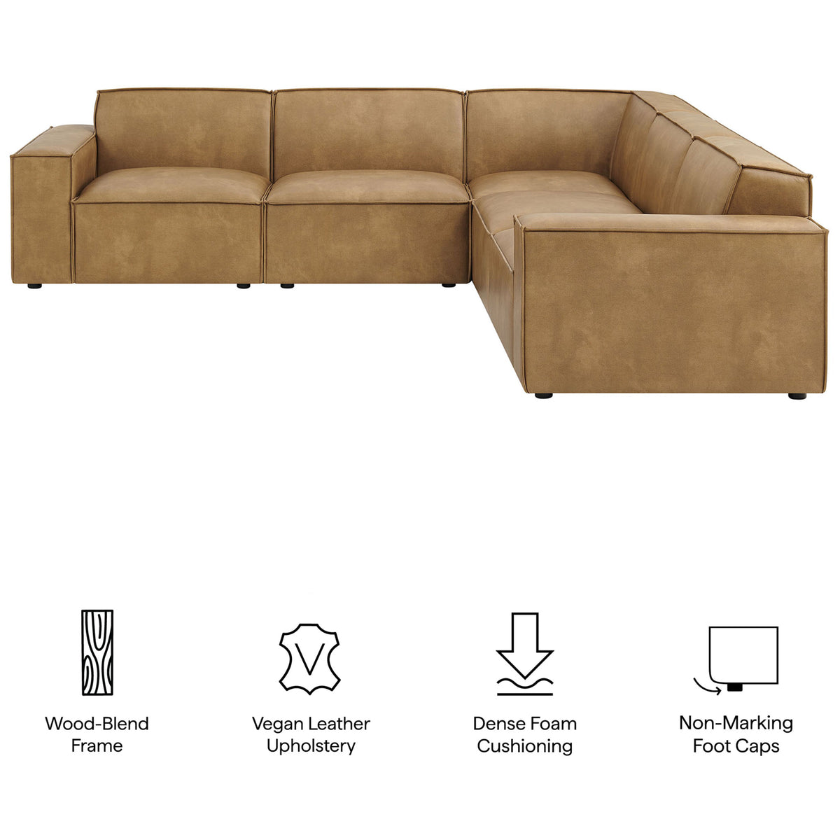 Toast modular sectional with icons calling out vegan leather, dense foam cushions and protective feet || EEI-7412-TST || callout_studio