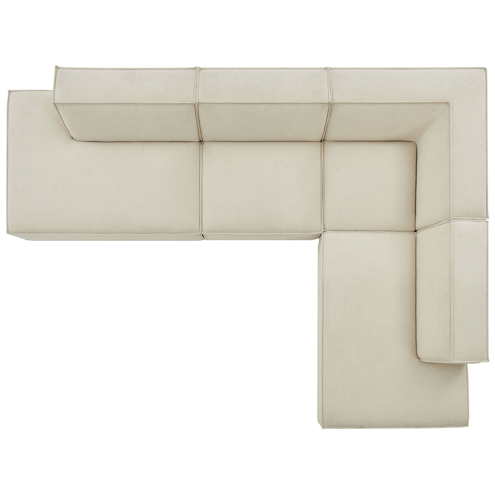 Top view of the ecru modular sectional highlighting its L-shaped layout and generous seating space. || EEI-7413-ECR || top_studio