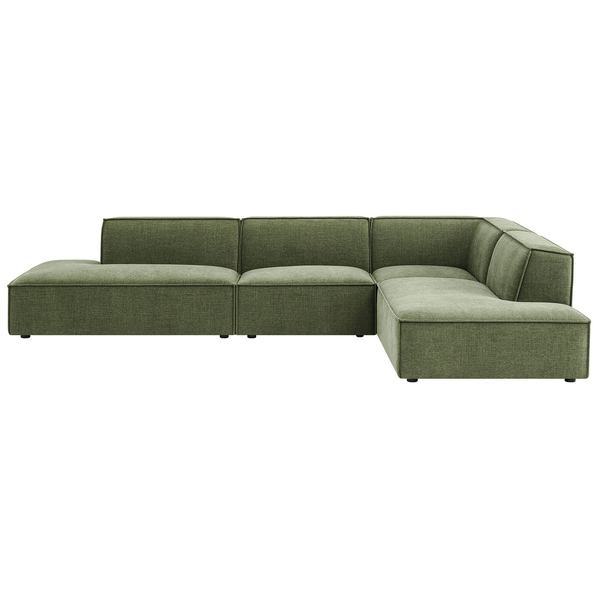 Restore 4 piece foliage green modular L sectional with low profile back and deep lounge seats. || EEI-7413-FOL || front_studio