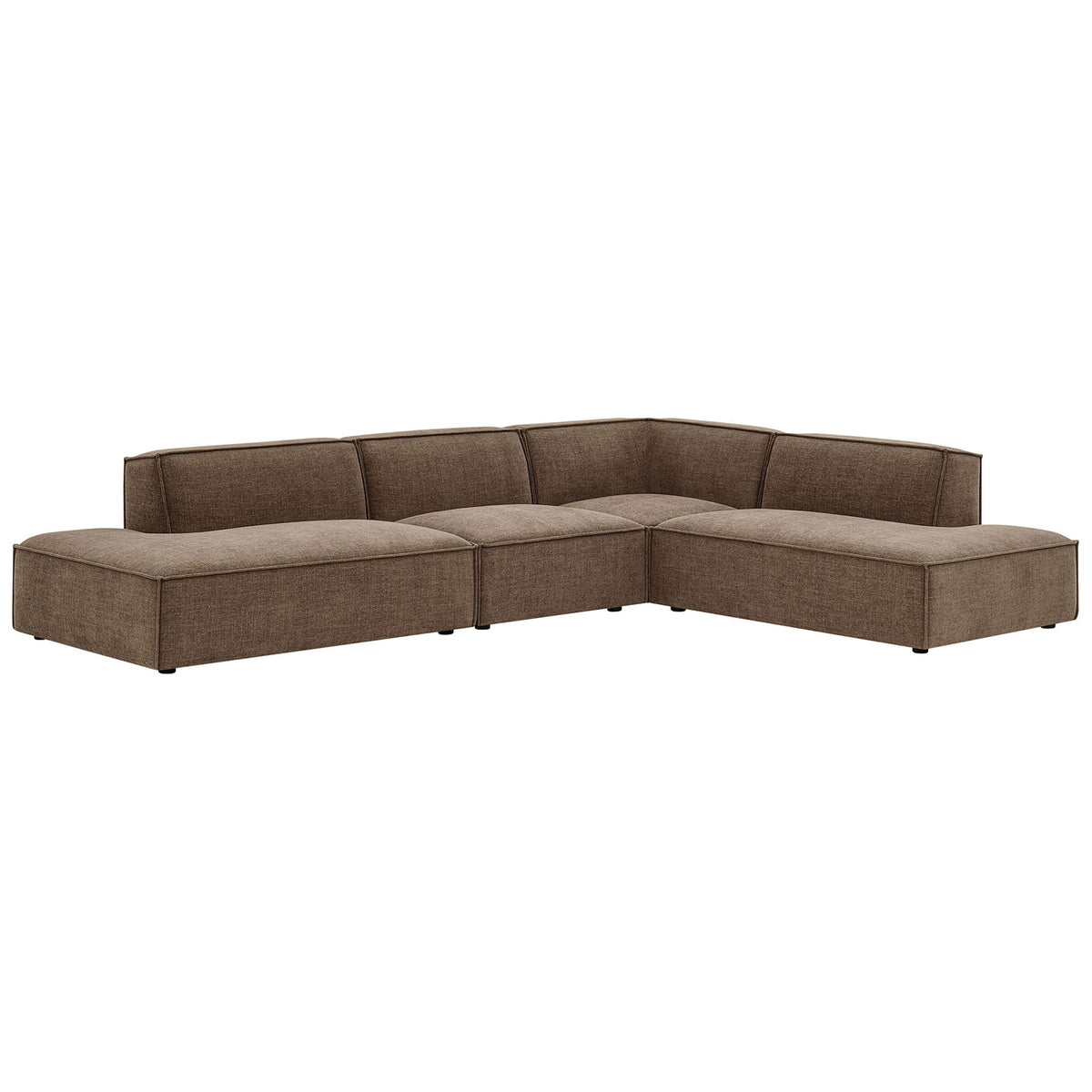Mocha modular L-shaped sectional sofa with low-profile back cushions and clean piping || EEI-7413-MOC || front_angle_studio