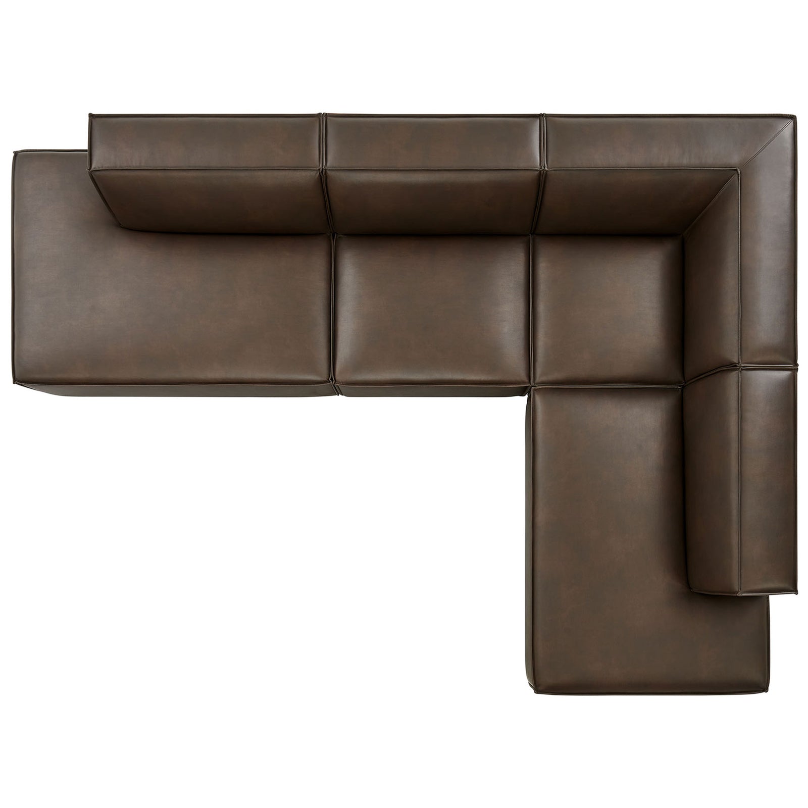 Top view of the Restore sectional highlighting its spacious L-shaped footprint and smooth espresso upholstery || EEI-7414-ESP || top_studio