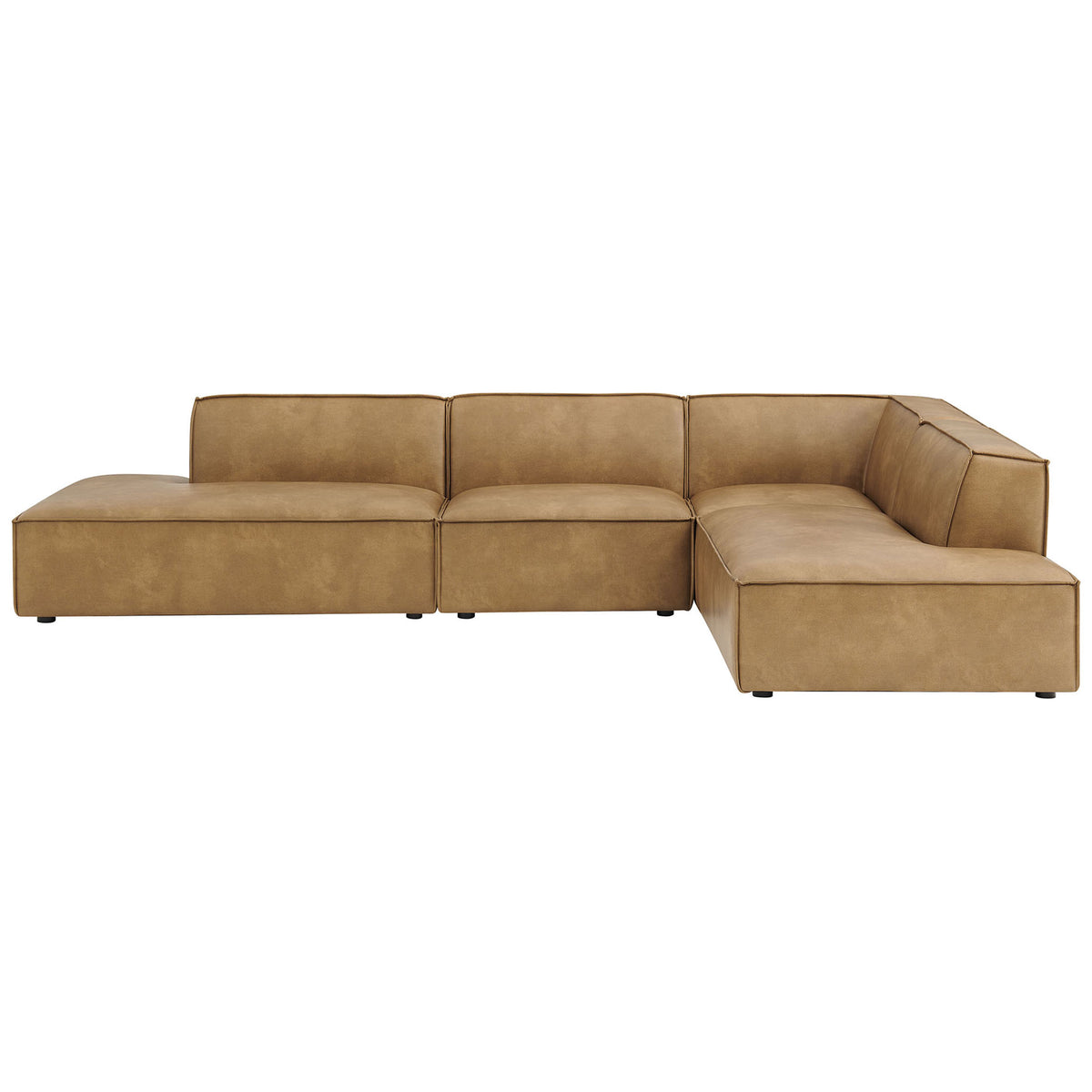 Spacious vegan leather sectional with extended chaise lounge for relaxed, sink-in seating. || EEI-7414-TST || front_studio