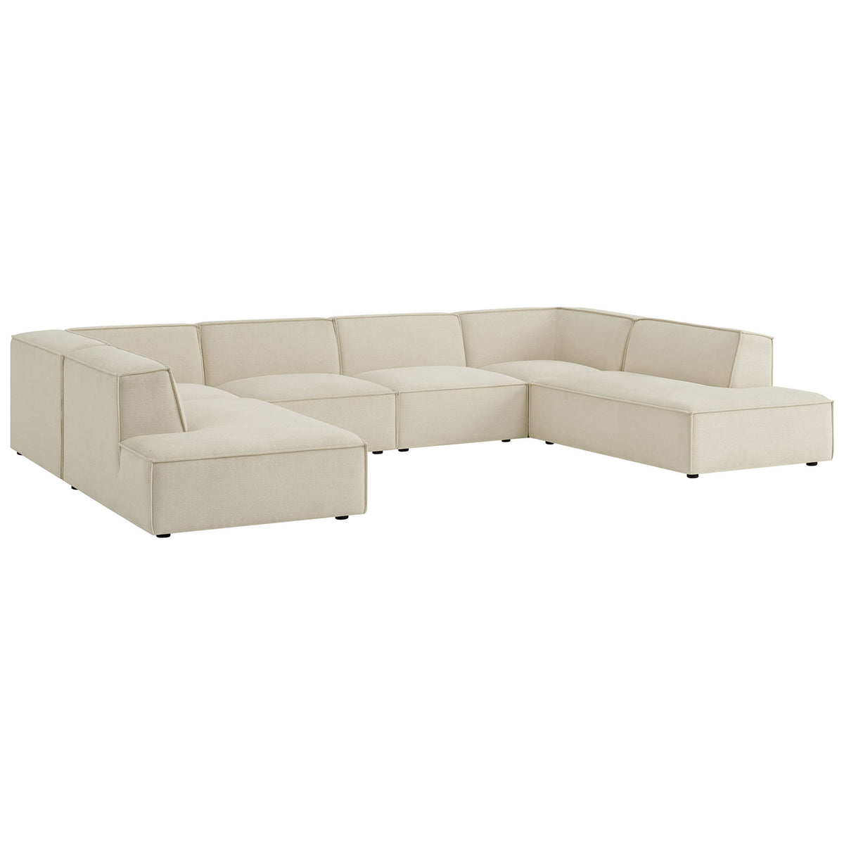 Spacious ecru U-shaped modular sectional sofa with dual chaises and deep, lounge-worthy seating. || EEI-7415-ECR || front_angle_studio