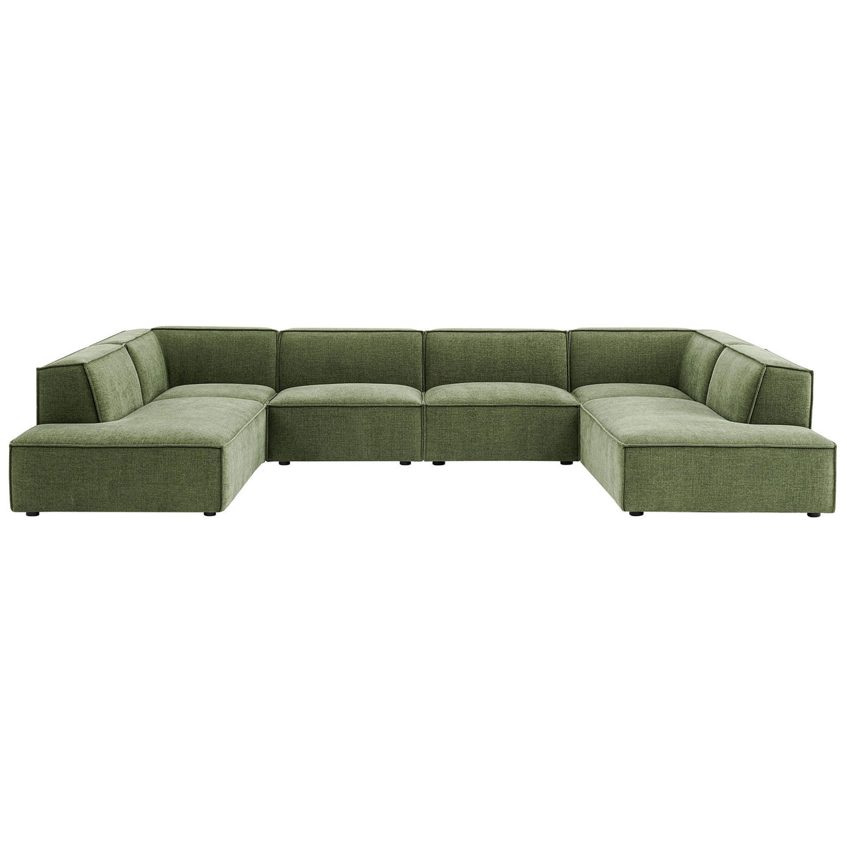 Foliage green U-shaped modular sectional with performance fabric and deep, low-profile seating || EEI-7415-FOL || front_studio