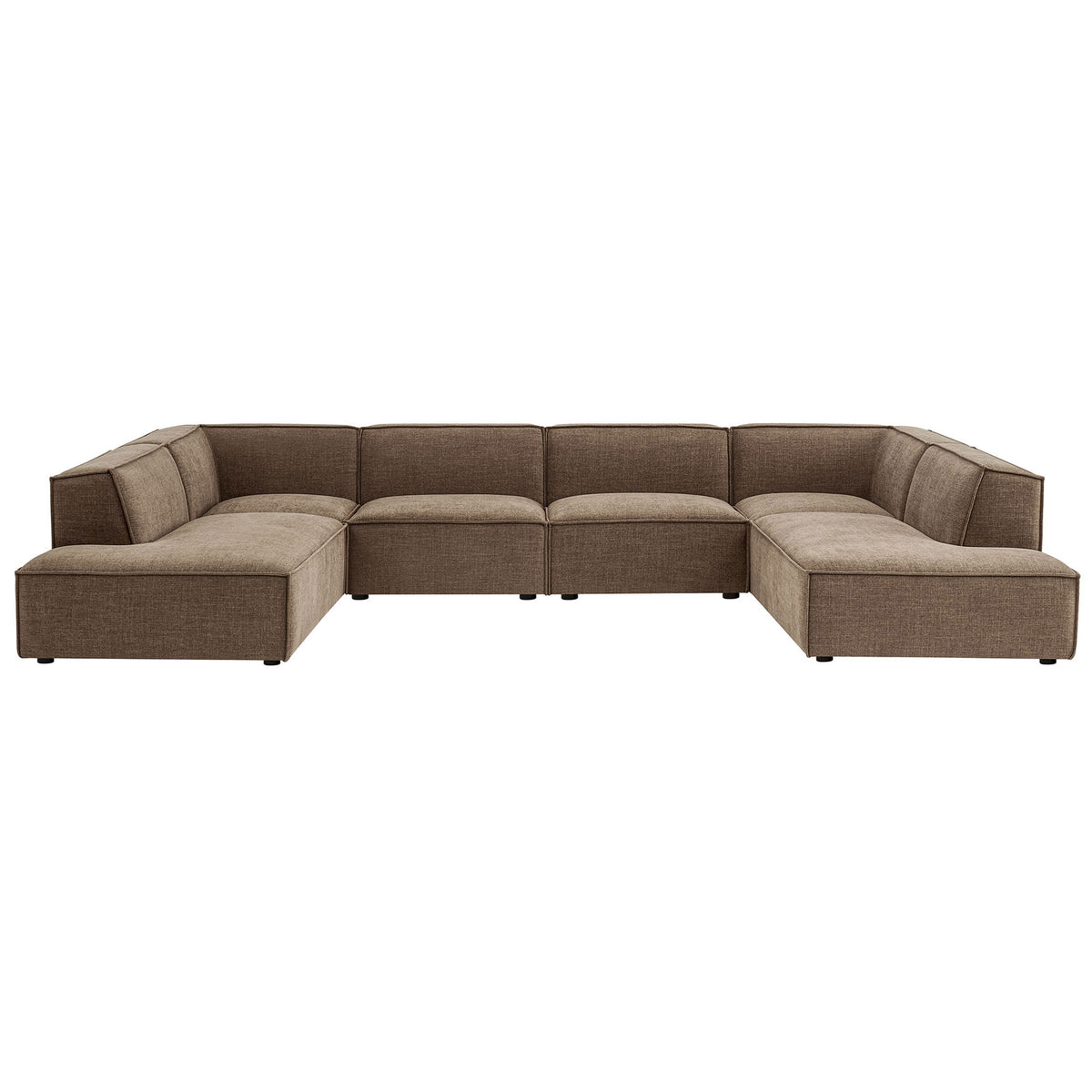 Mocha U-shaped modular sectional offers generous seating in performance fabric. || EEI-7415-MOC || front_studio
