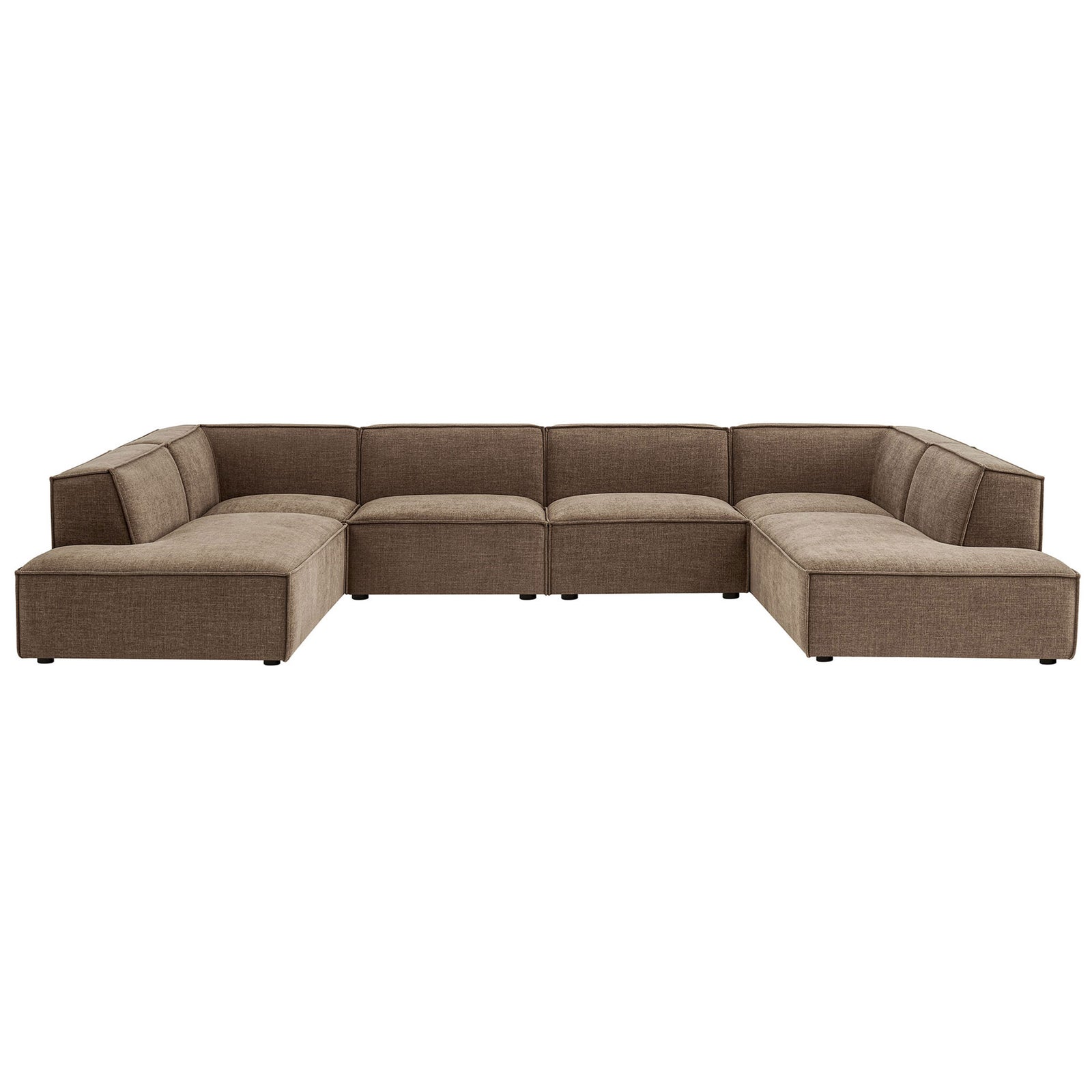 Mocha U-shaped modular sectional offers generous seating in performance fabric. || EEI-7415-MOC || front_studio