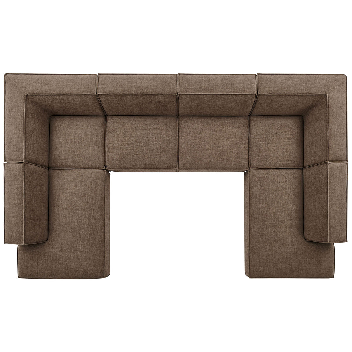 Mocha modular sectional shows spacious U-shaped layout and low-profile backrests. || EEI-7415-MOC || top_studio