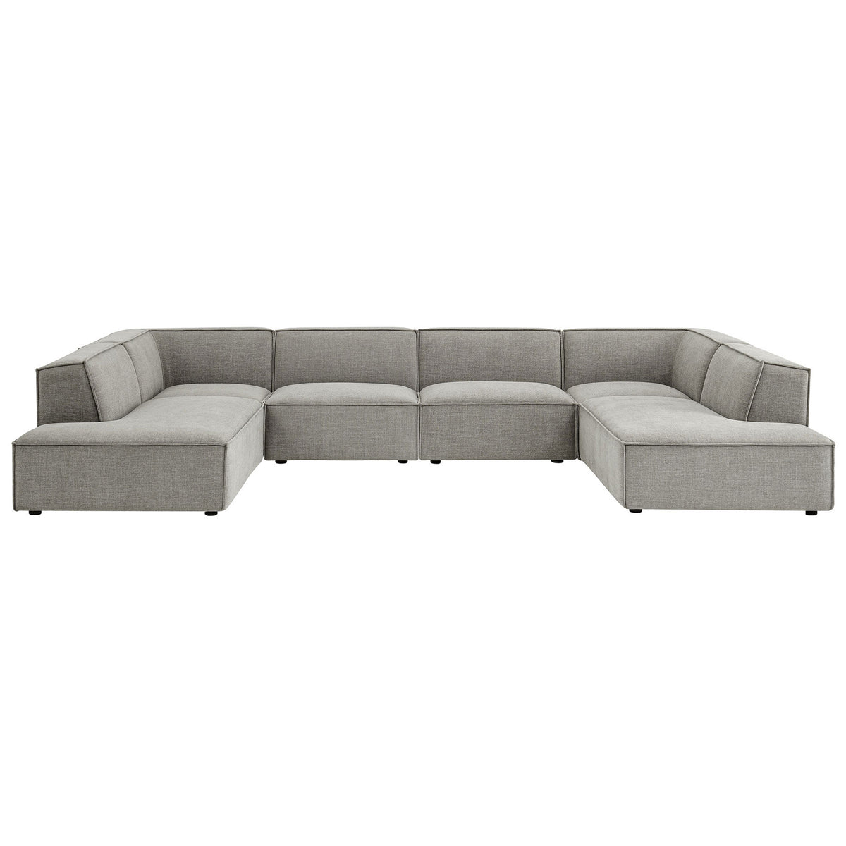 Pewter modular U-shaped sectional sofa with clean lines and tailored French piping detail || EEI-7415-PEW || front_studio