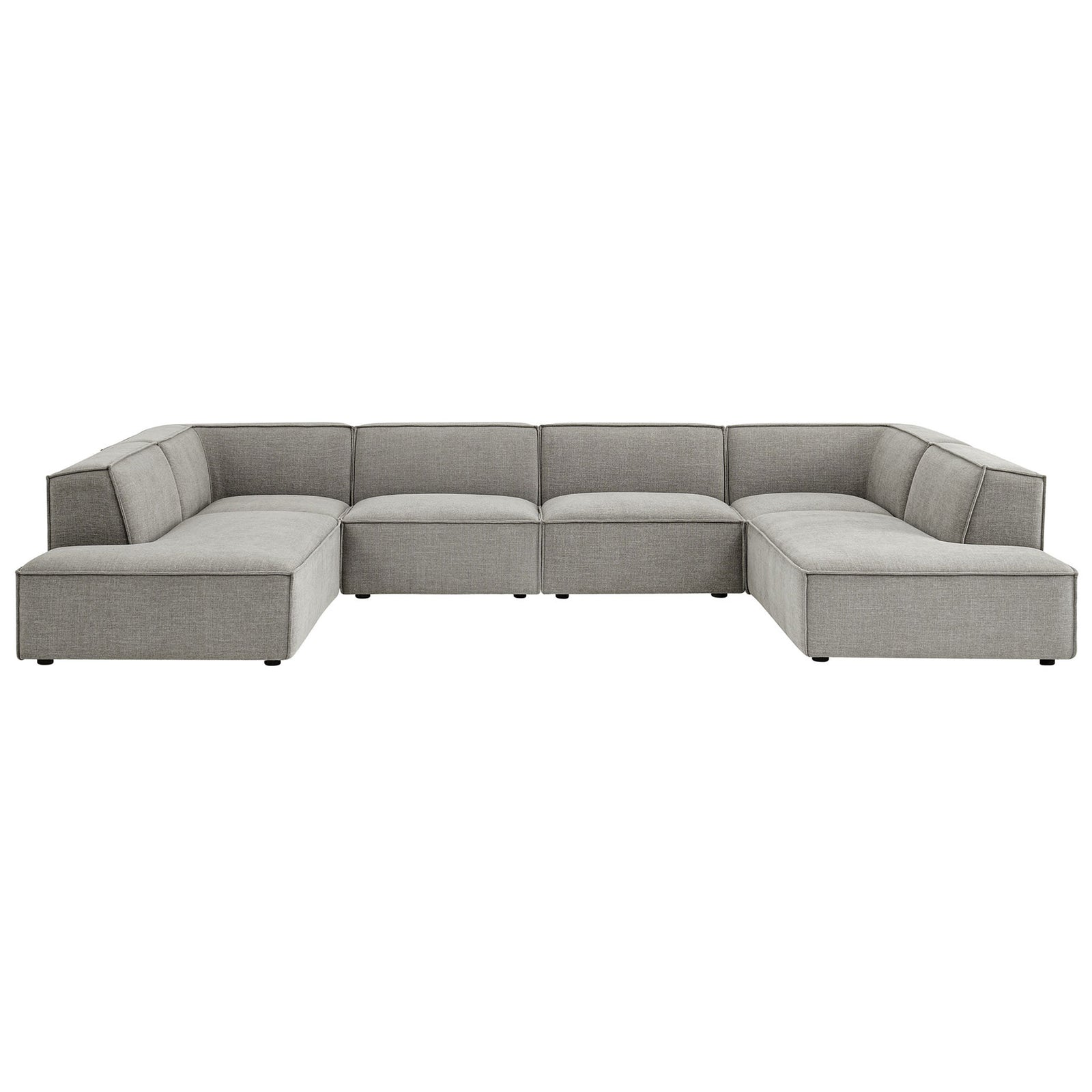 Pewter modular U-shaped sectional sofa with clean lines and tailored French piping detail || EEI-7415-PEW || front_studio