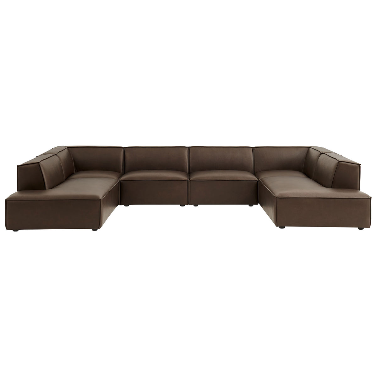 Restore espresso vegan leather modular sectional arranged in a generous U-shape for spacious seating || EEI-7416-ESP || front_studio