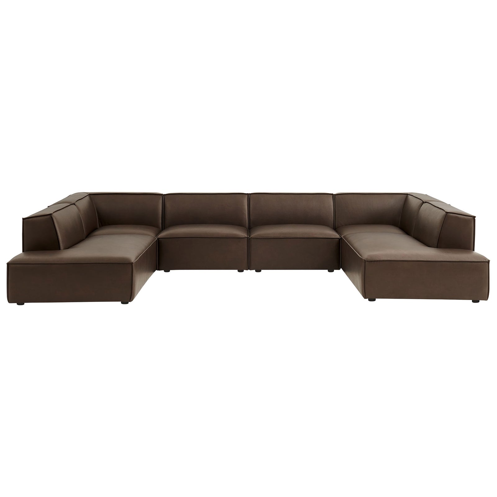 Restore espresso vegan leather modular sectional arranged in a generous U-shape for spacious seating || EEI-7416-ESP || front_studio