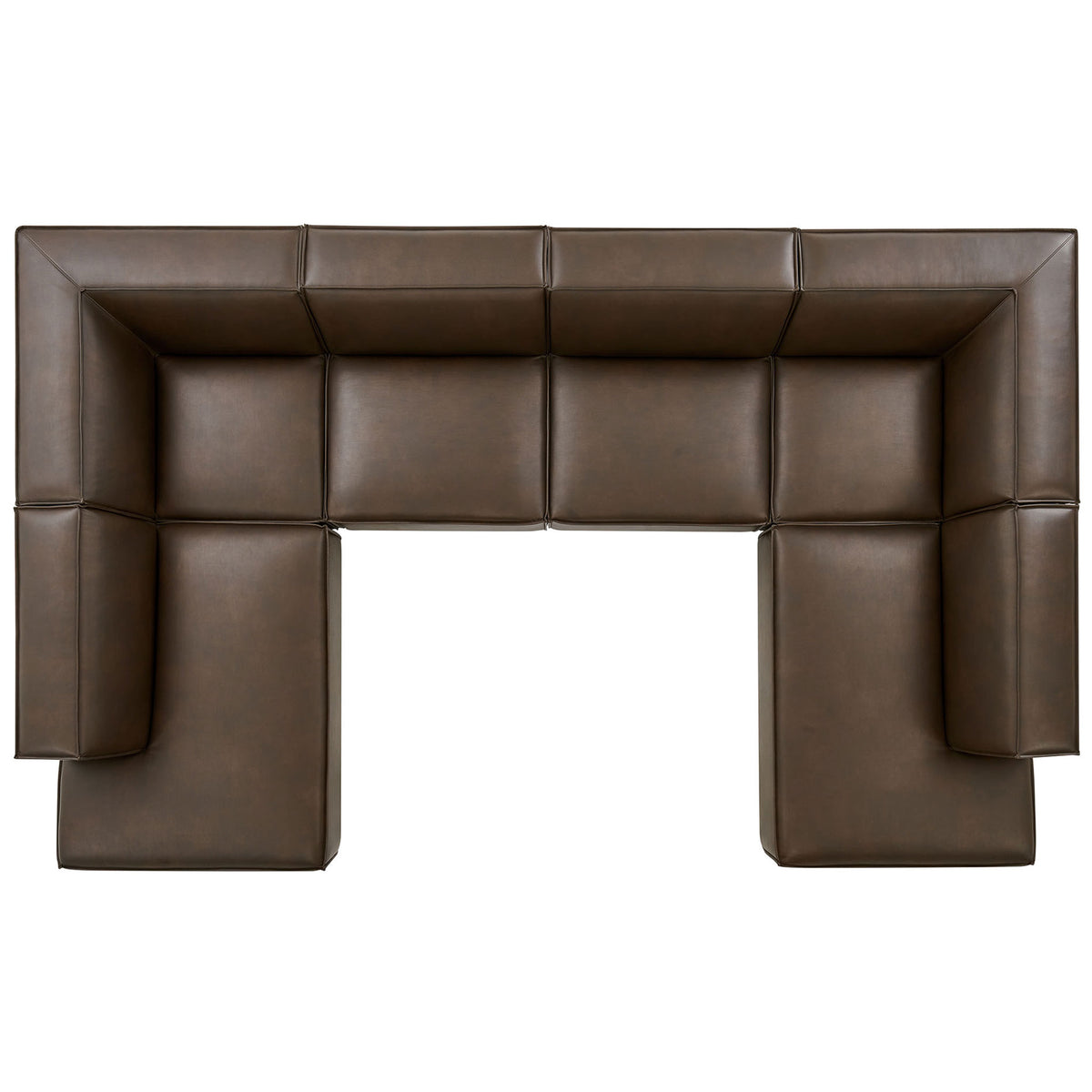 Modular U-shaped espresso sectional sofa showcasing connected seating blocks and tailored French piping || EEI-7416-ESP || top_studio
