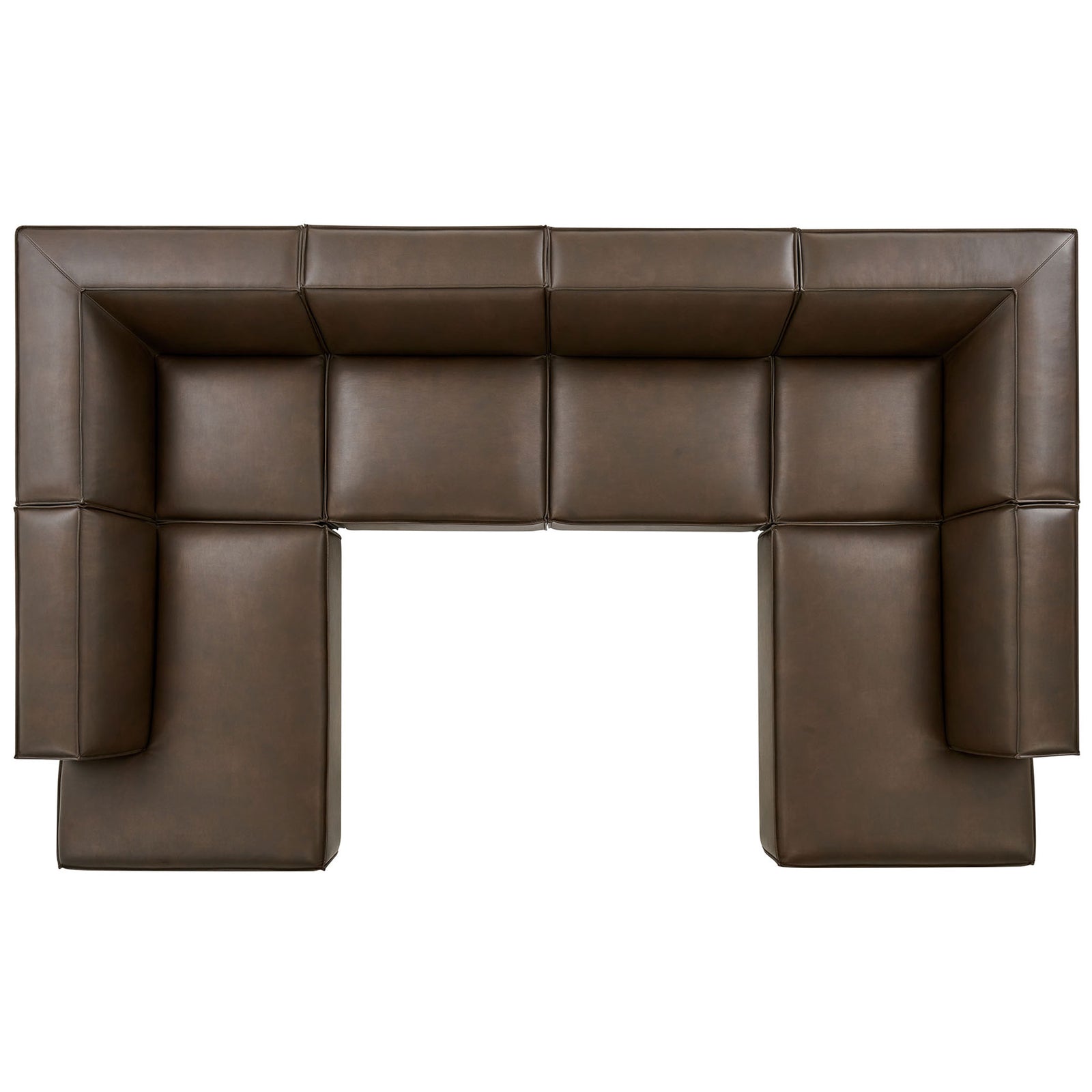 Modular U-shaped espresso sectional sofa showcasing connected seating blocks and tailored French piping || EEI-7416-ESP || top_studio